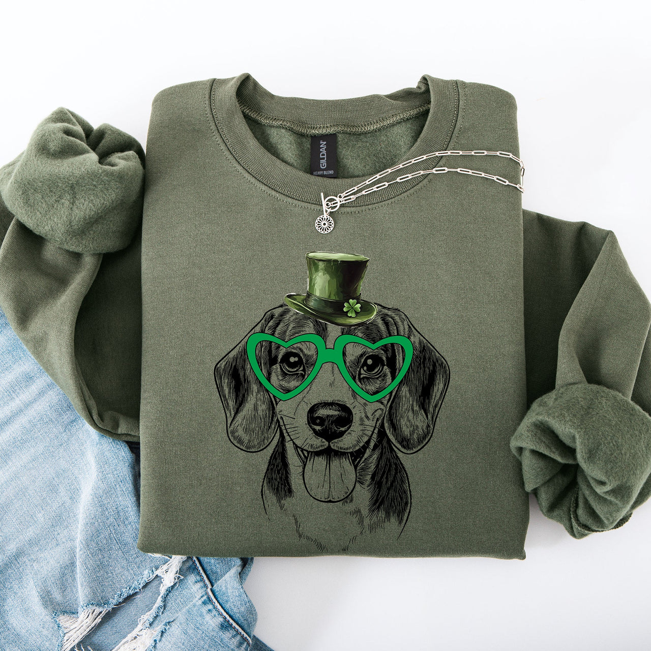 Beagle Adorable Dog St Patrick's Day Lucky Irish Cozy Cartoon Style Graphic Sweatshirt