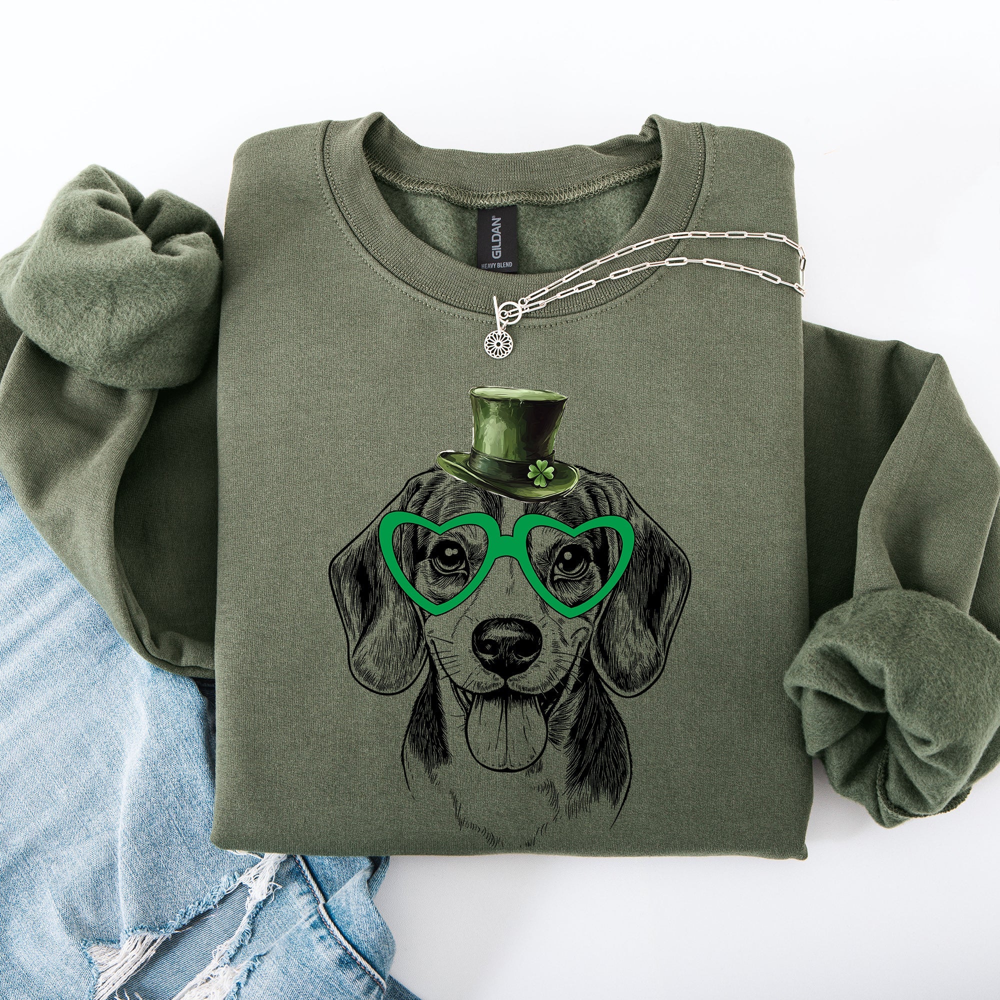 Beagle Adorable Dog St Patrick's Day Lucky Irish Cozy Cartoon Style Graphic Sweatshirt