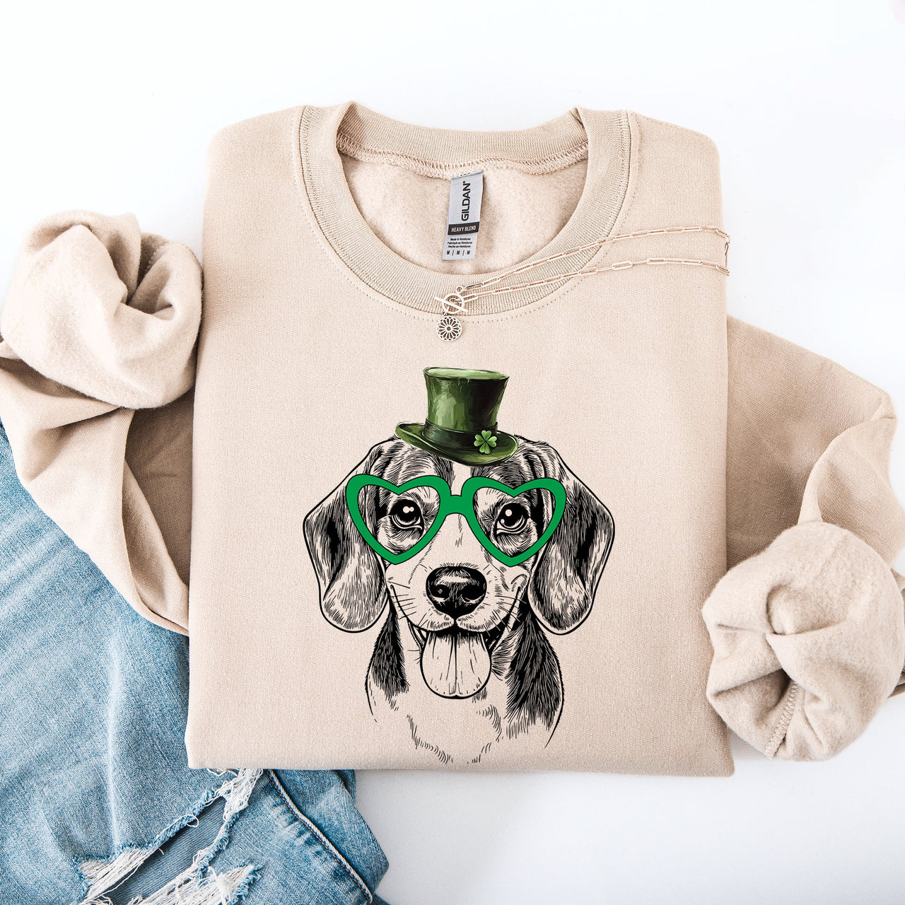 Beagle Adorable Dog St Patrick's Day Lucky Irish Cozy Cartoon Style Graphic Sweatshirt
