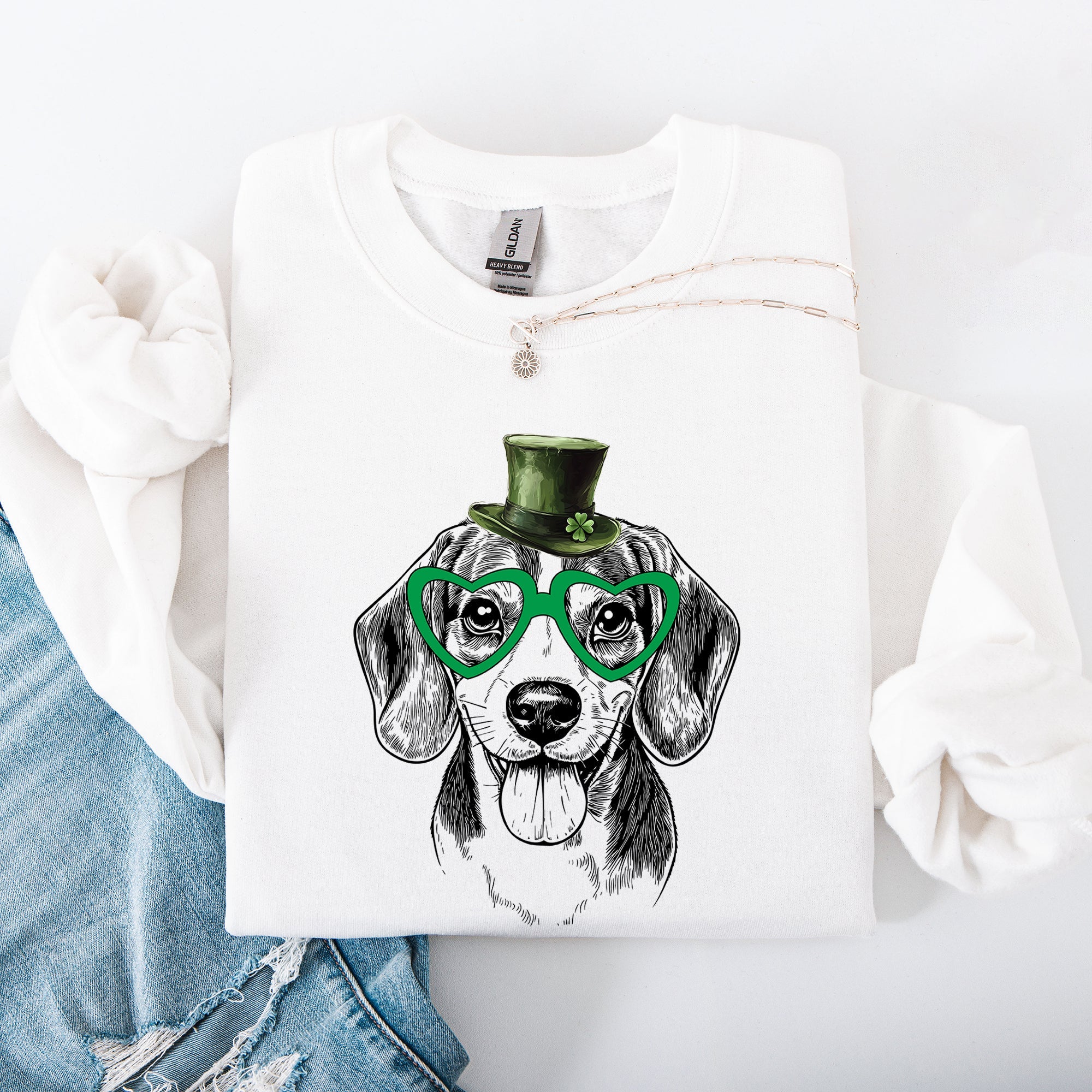 Beagle Adorable Dog St Patrick's Day Lucky Irish Cozy Cartoon Style Graphic Sweatshirt