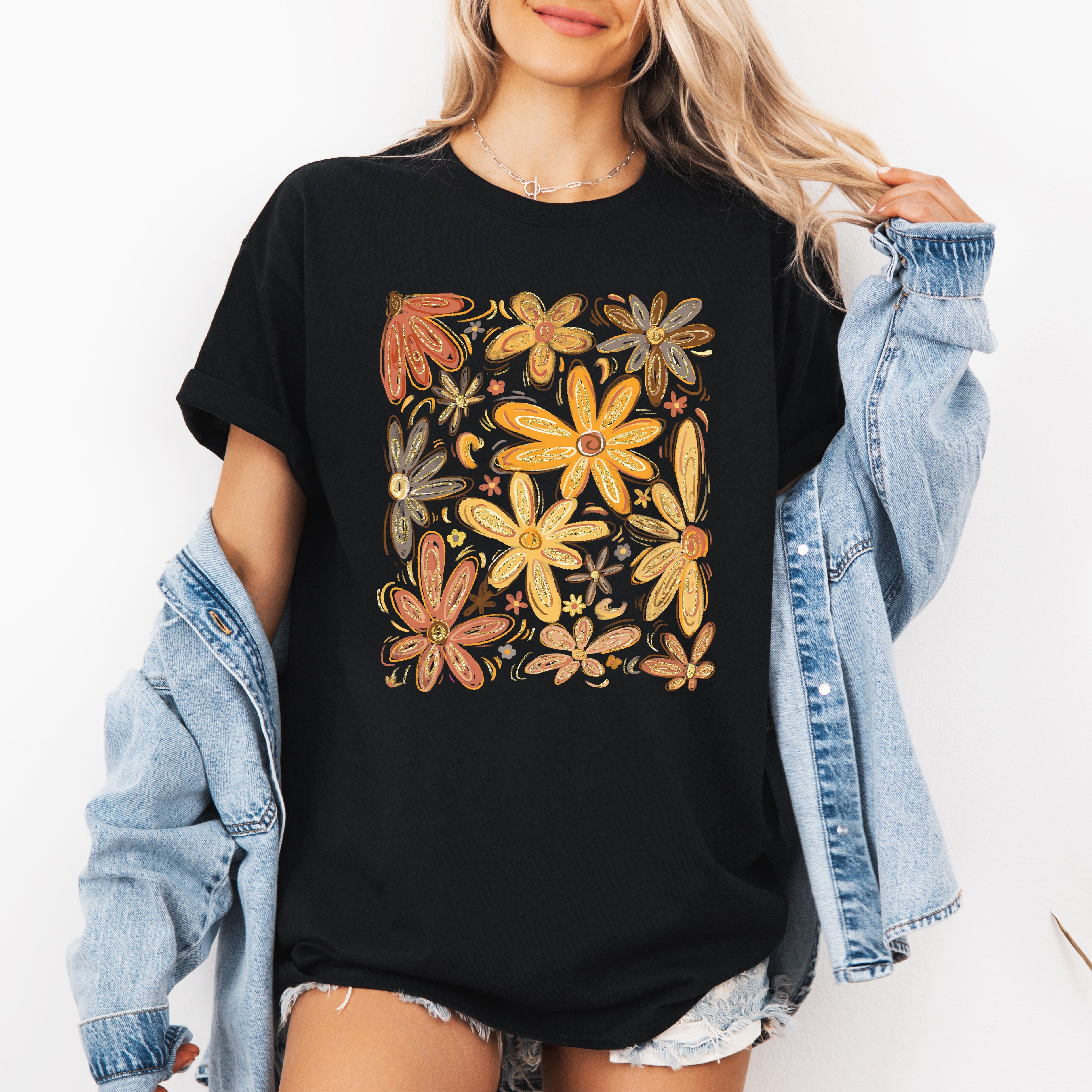 Beautiful Autumn Flowers Watercolor Fall Floral Pumpkin Patch Wildflower Garden Print Seasonal Artwork Graphic Tee