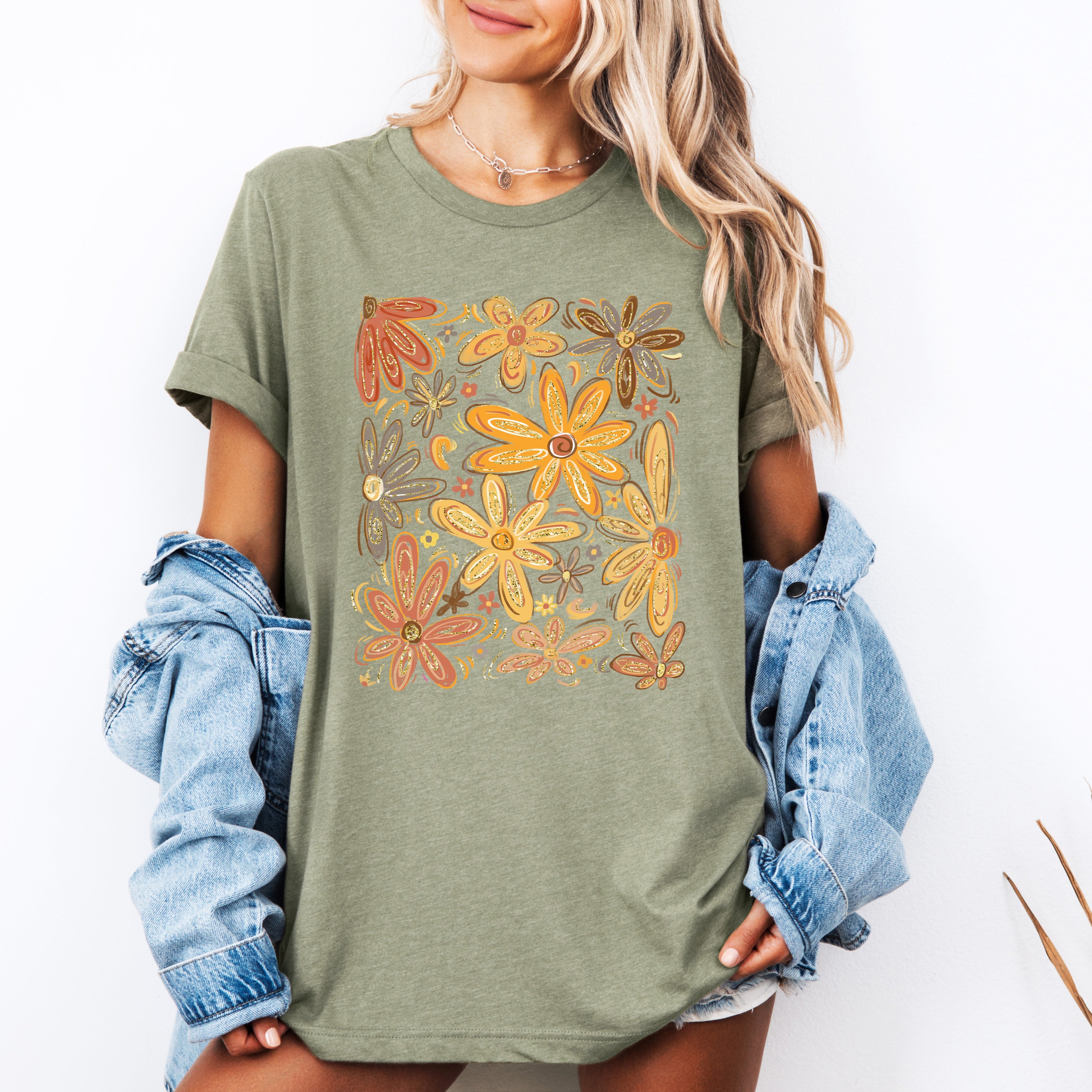 Beautiful Autumn Flowers Watercolor Fall Floral Pumpkin Patch Wildflower Garden Print Seasonal Artwork Graphic Tee