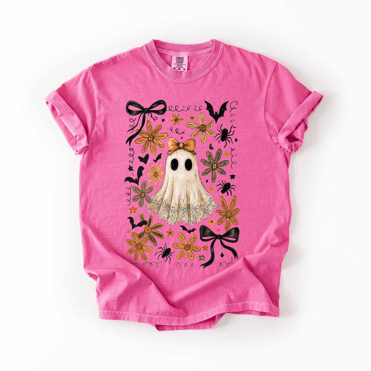 Beautiful Halloween Bows Bats Flowers Festive Gothic Motif Halloween Night Themed Comfort Colors Tee