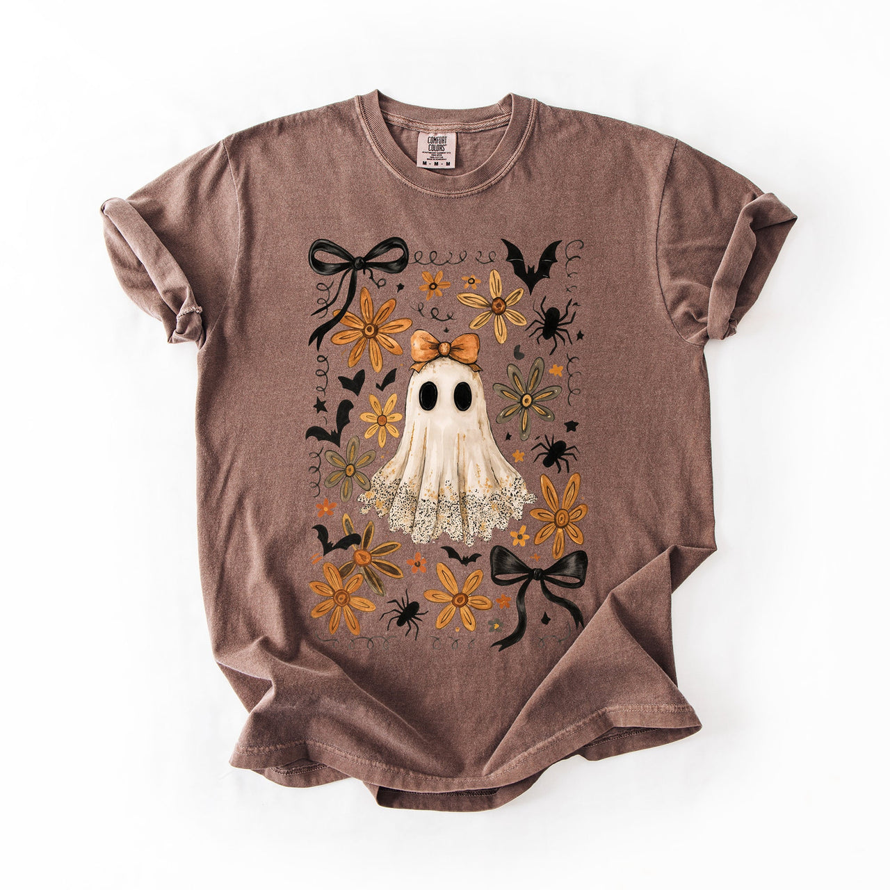 Beautiful Halloween Bows Bats Flowers Festive Gothic Motif Halloween Night Themed Comfort Colors Tee