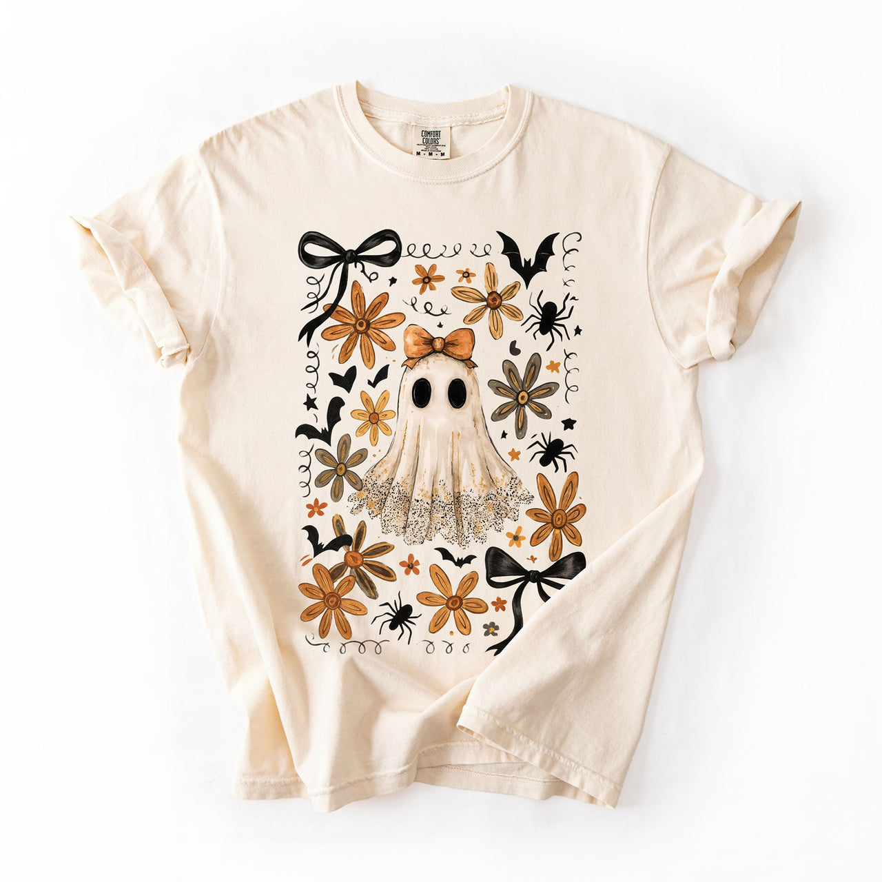 Beautiful Halloween Bows Bats Flowers Festive Gothic Motif Halloween Night Themed Comfort Colors Tee