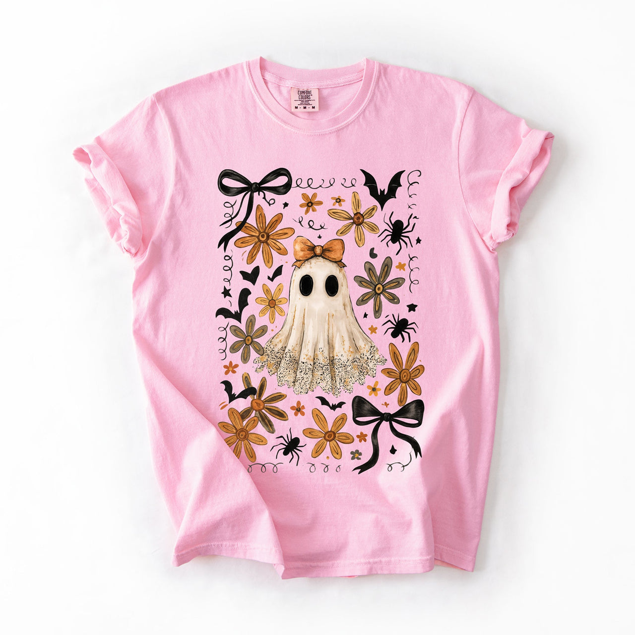 Beautiful Halloween Bows Bats Flowers Festive Gothic Motif Halloween Night Themed Comfort Colors Tee