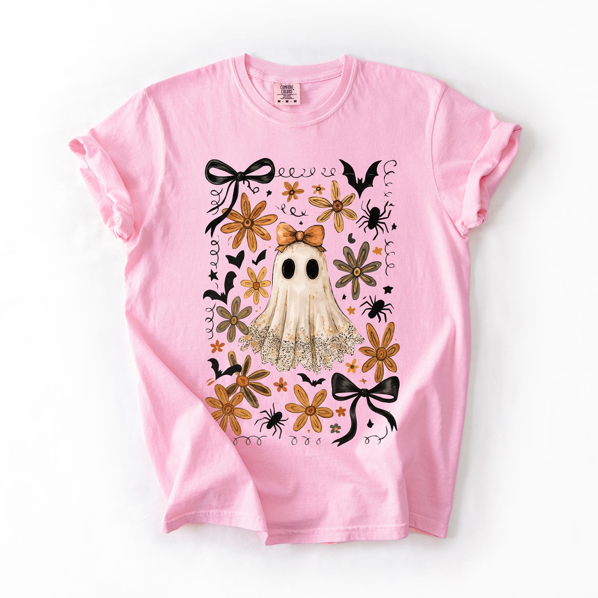 Beautiful Halloween Bows Bats Flowers Festive Gothic Motif Halloween Night Themed Comfort Colors Tee