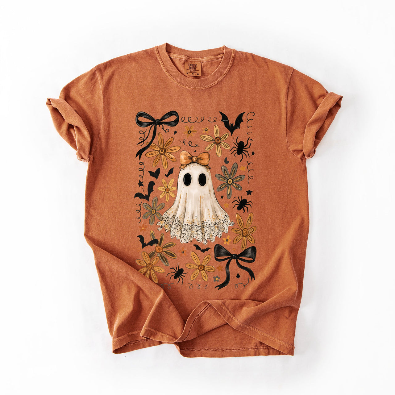 Beautiful Halloween Bows Bats Flowers Festive Gothic Motif Halloween Night Themed Comfort Colors Tee