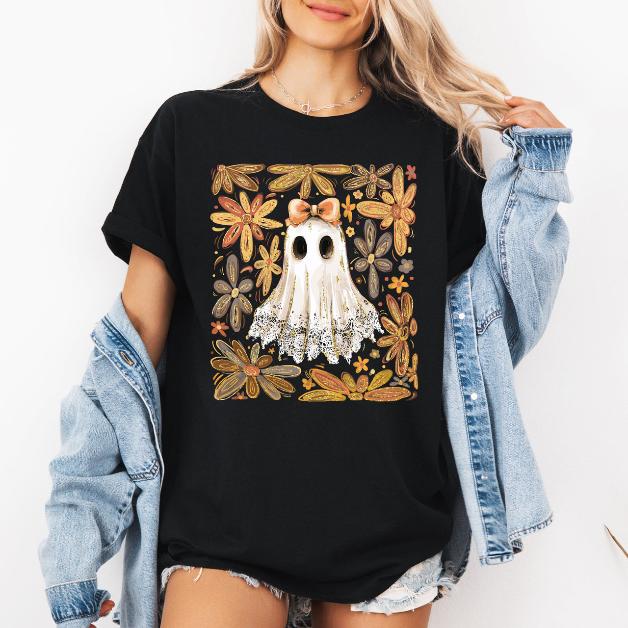 Beautiful Halloween Flowers Coquette Ghost Limited Edition Botanical Artwork Graphic Tee