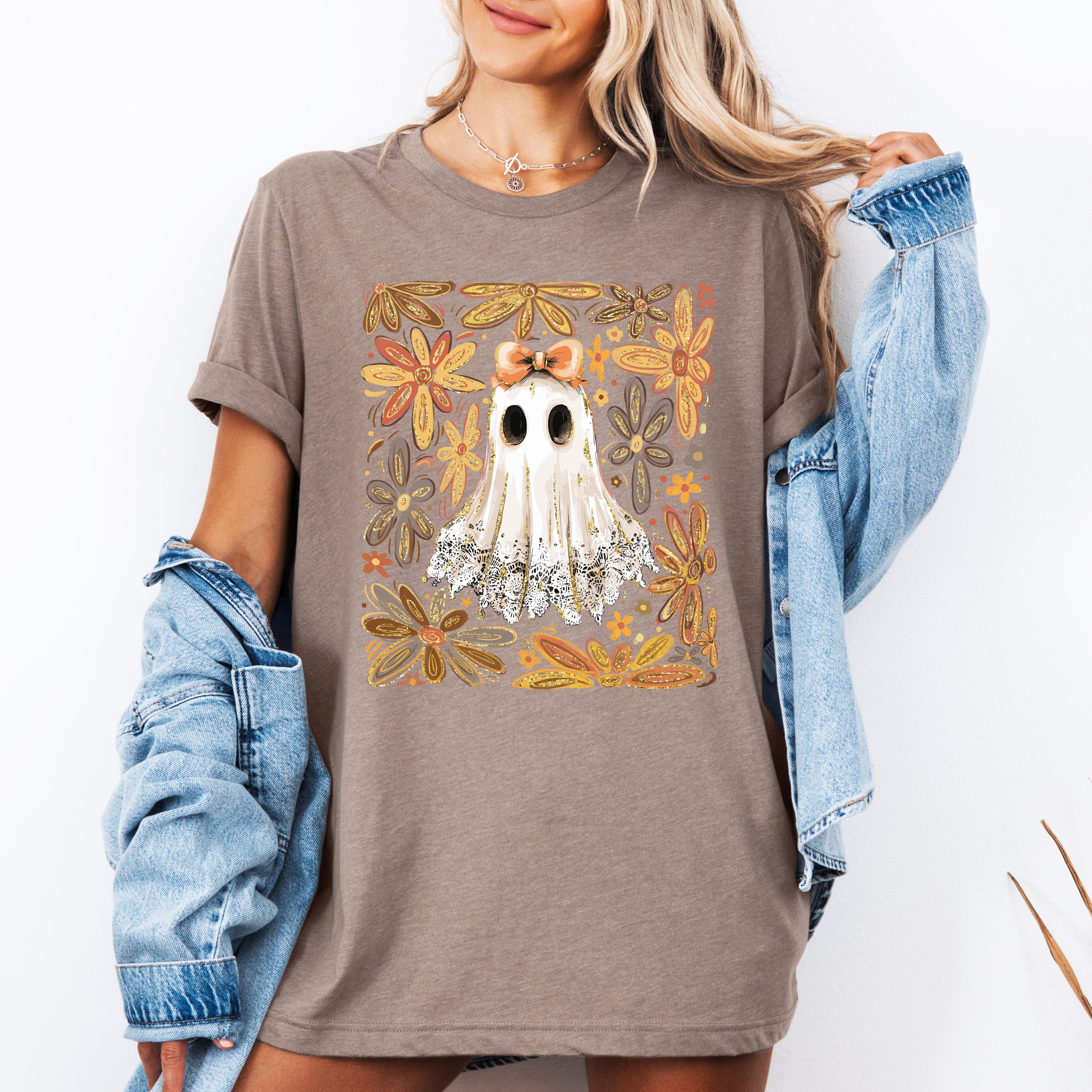 Beautiful Halloween Flowers Coquette Ghost Limited Edition Botanical Artwork Graphic Tee