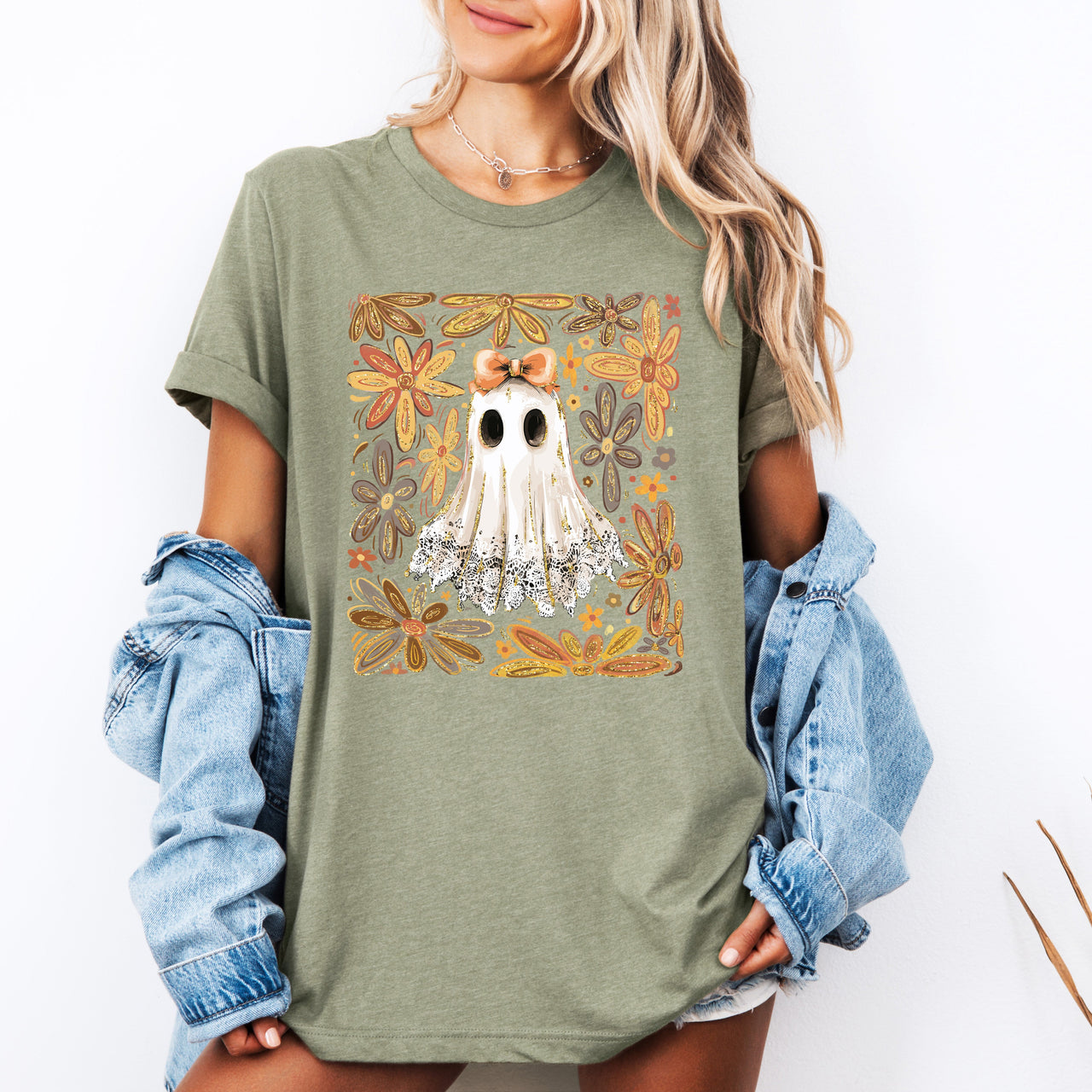 Beautiful Halloween Flowers Coquette Ghost Limited Edition Botanical Artwork Graphic Tee