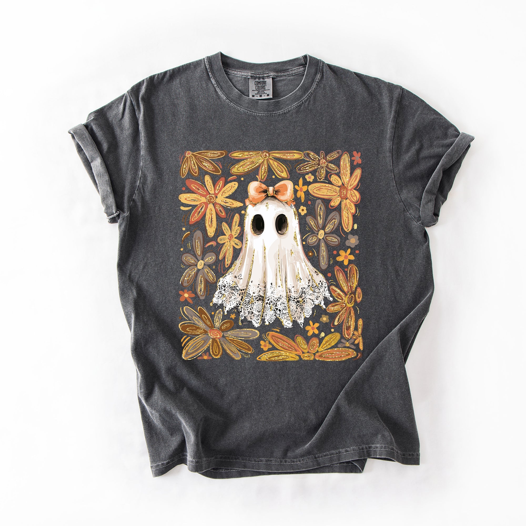 Beautiful Halloween, Flowers, Coquette Ghost Artwork Collection Comfort Colors Tee