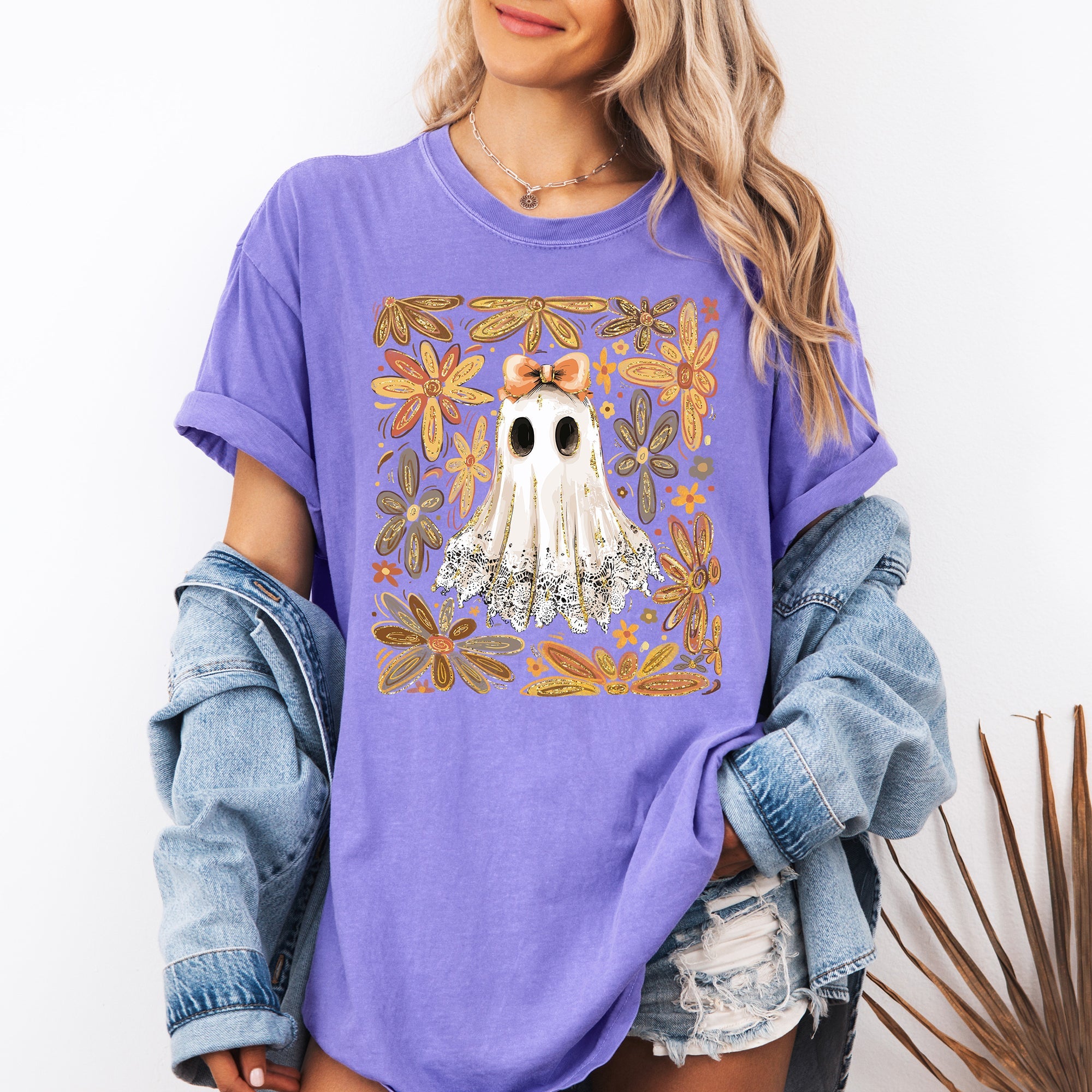 Beautiful Halloween, Flowers, Coquette Ghost Artwork Collection Comfort Colors Tee