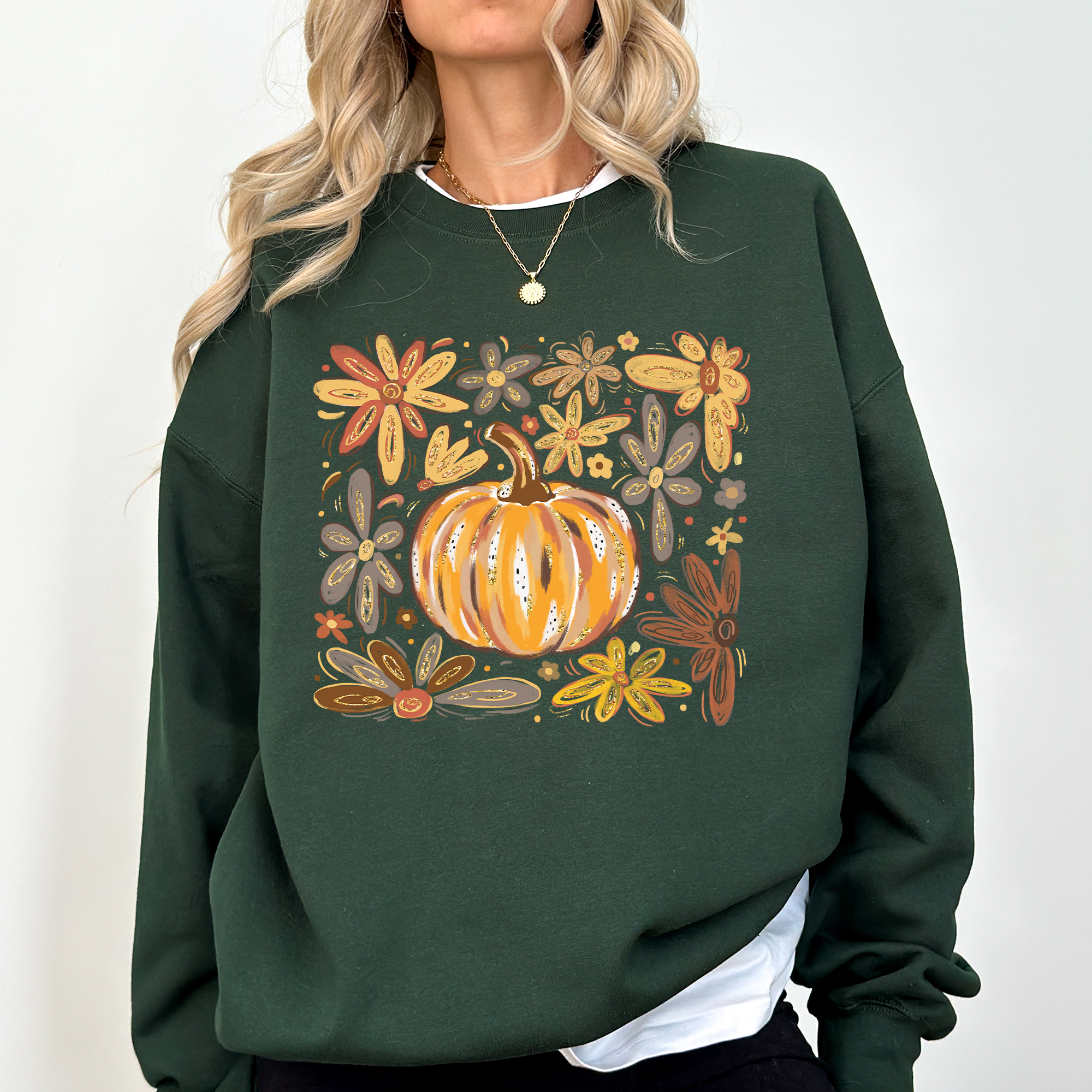 Beautiful Pumpkin Autumn Flowers Watercolor Floral Pattern With Rustic Harvest Vibes Sweatshirt