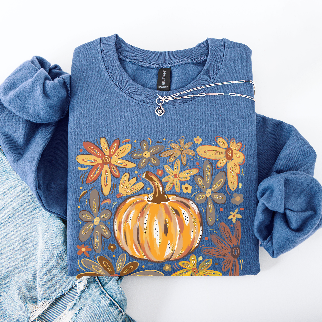 Beautiful Pumpkin Autumn Flowers Watercolor Floral Pattern With Rustic Harvest Vibes Sweatshirt