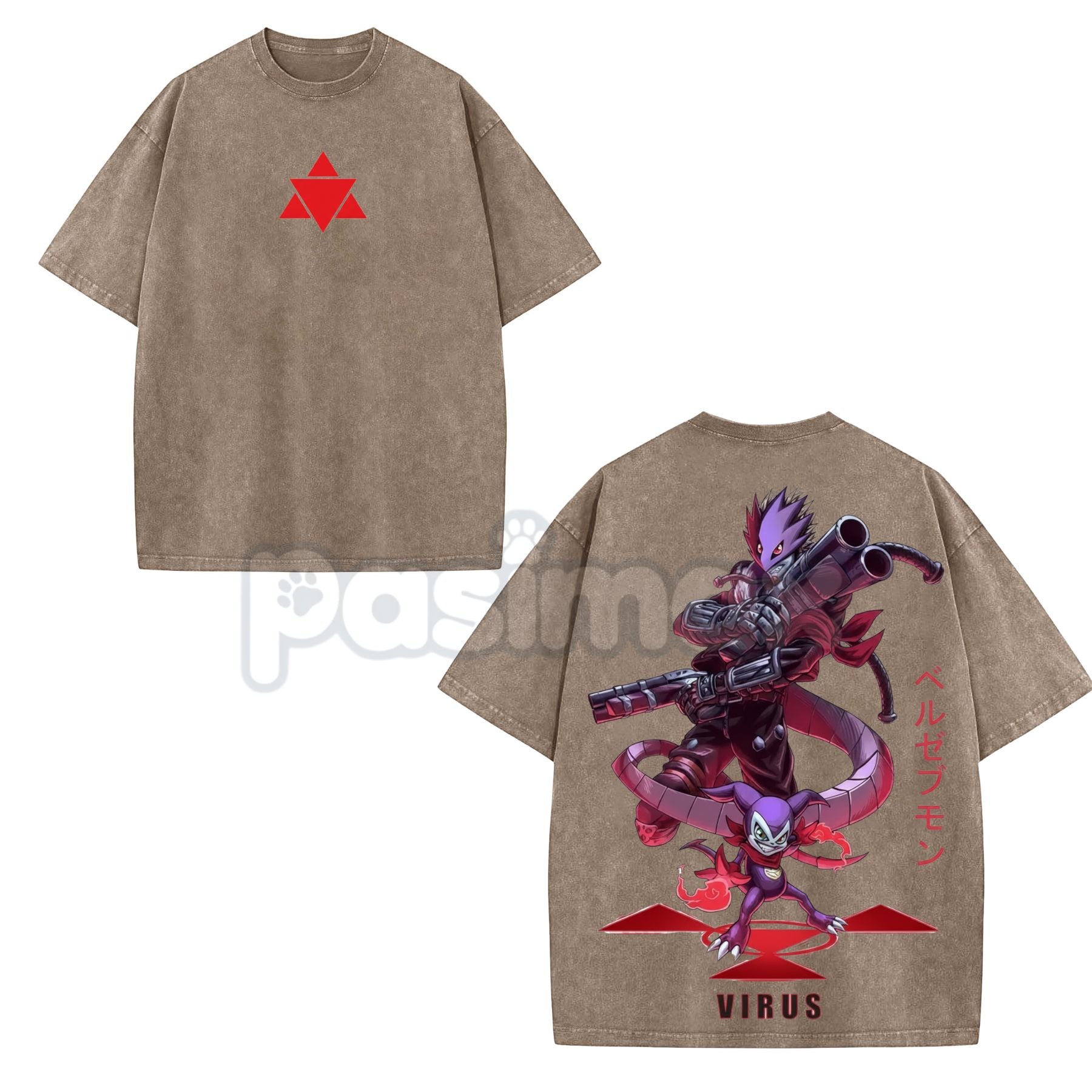 Beelzemon x Impmon T-Shirt – Digimon Vintage Washed Oversized Heavy Cotton Anime Tee