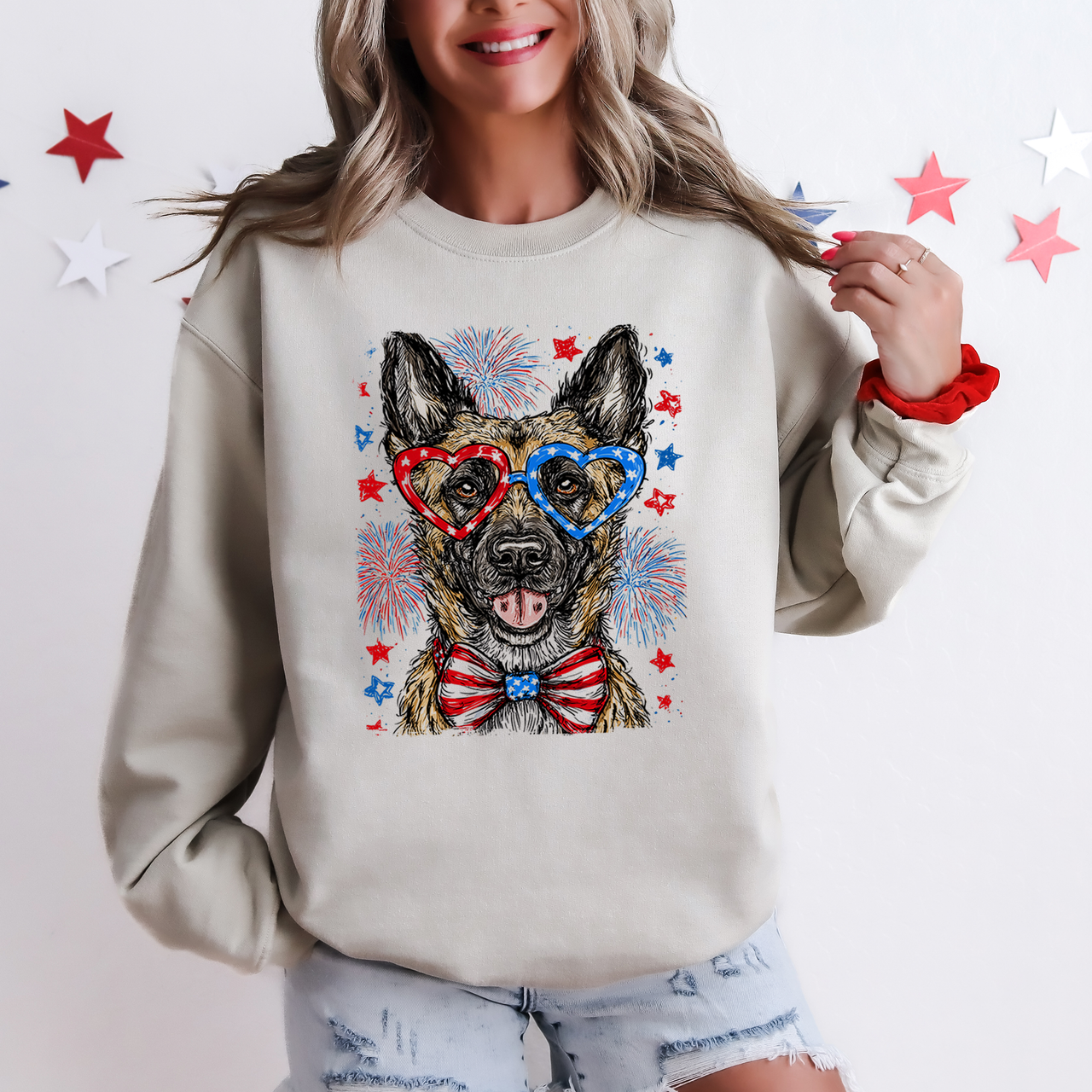 Belgian Malinois Patriotic Dog Independence Day USA Flag Edition Graphic Sweatshirt