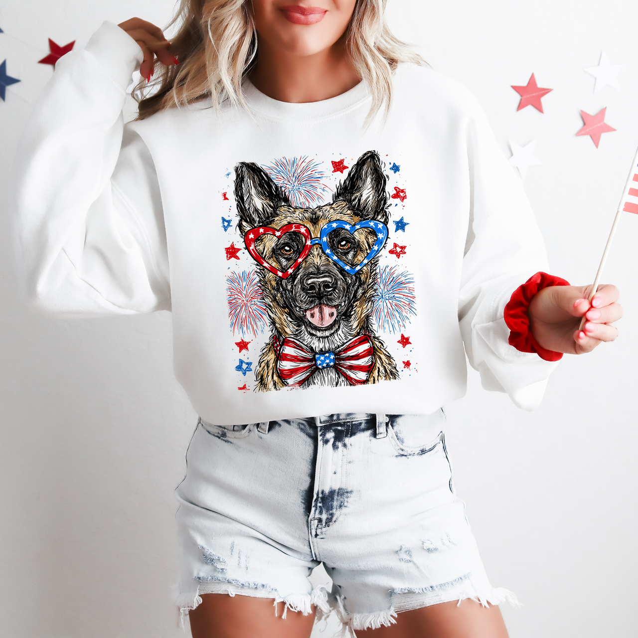 Belgian Malinois Patriotic Dog Independence Day USA Flag Edition Graphic Sweatshirt