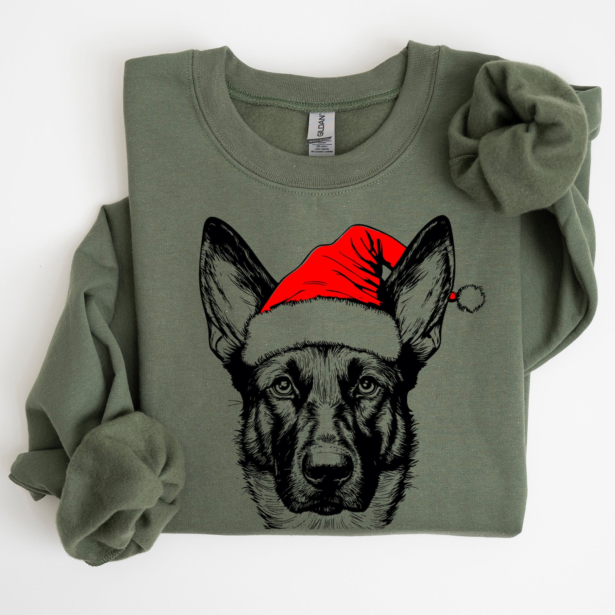 Belgian Malinois Santa Christmas Dog Lover Festive Holiday Theme Graphic Print Sweatshirt