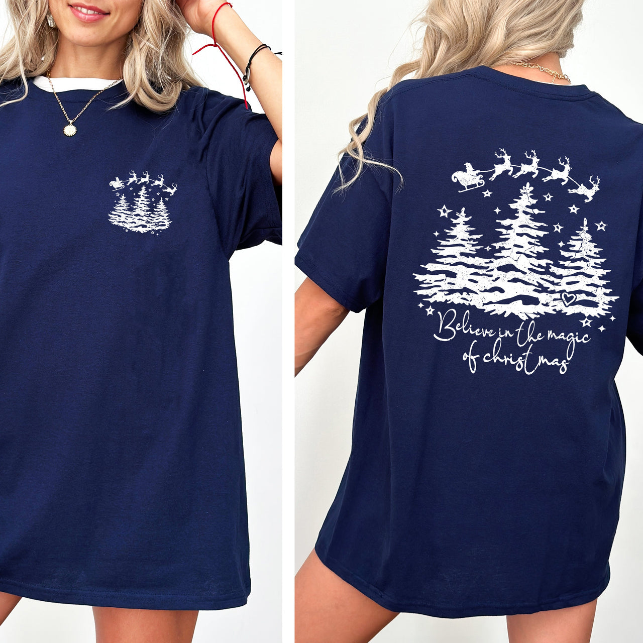 Believe In The Magic Of Christmas Santa Front And Back Christmas Trees Winter Snow Xmas Comfort Colors Tee