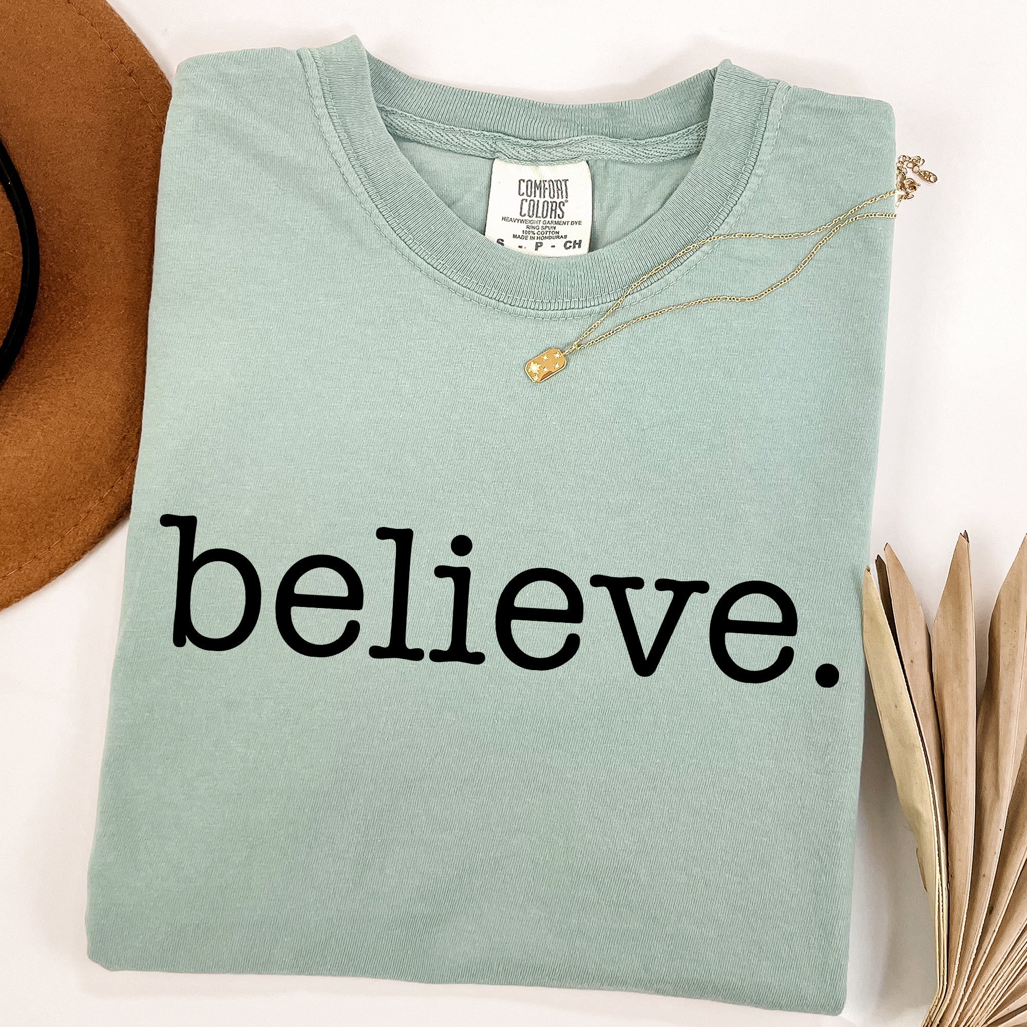 Believe Christmas Minimalist Holiday Santa Xmas Snow Winter Cozy Comfort Colors Tee