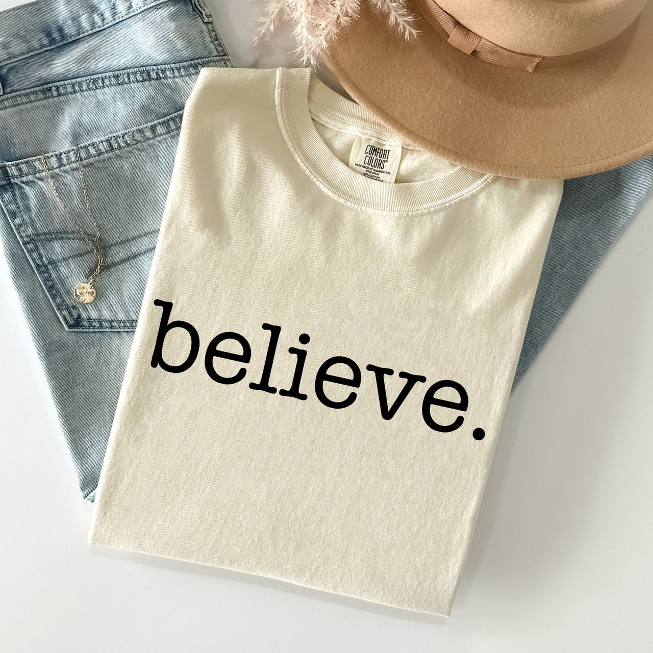Believe Christmas Minimalist Holiday Santa Xmas Snow Winter Cozy Comfort Colors Tee