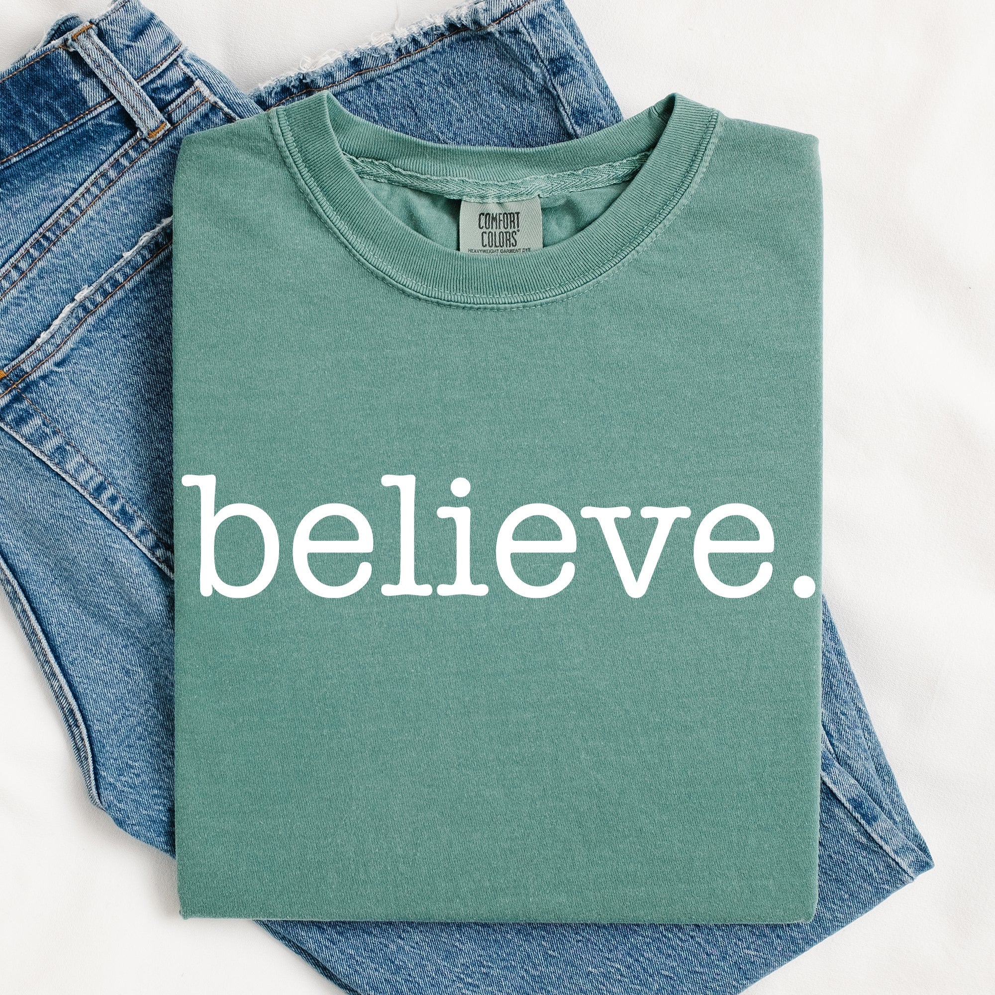 Believe Christmas Minimalist Holiday Santa Xmas Snow Winter Cozy Comfort Colors Tee