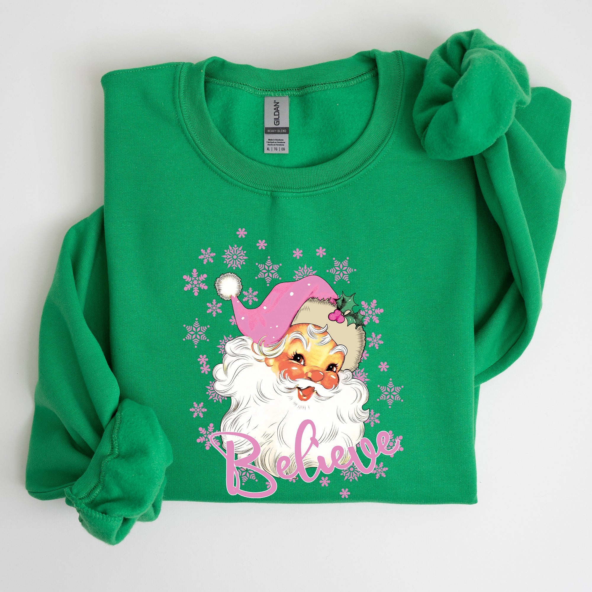 Believe Pink Santa Snowflakes Christmas Winter Snow Xmas Graphic Sweatshirt Cozy Holiday Style