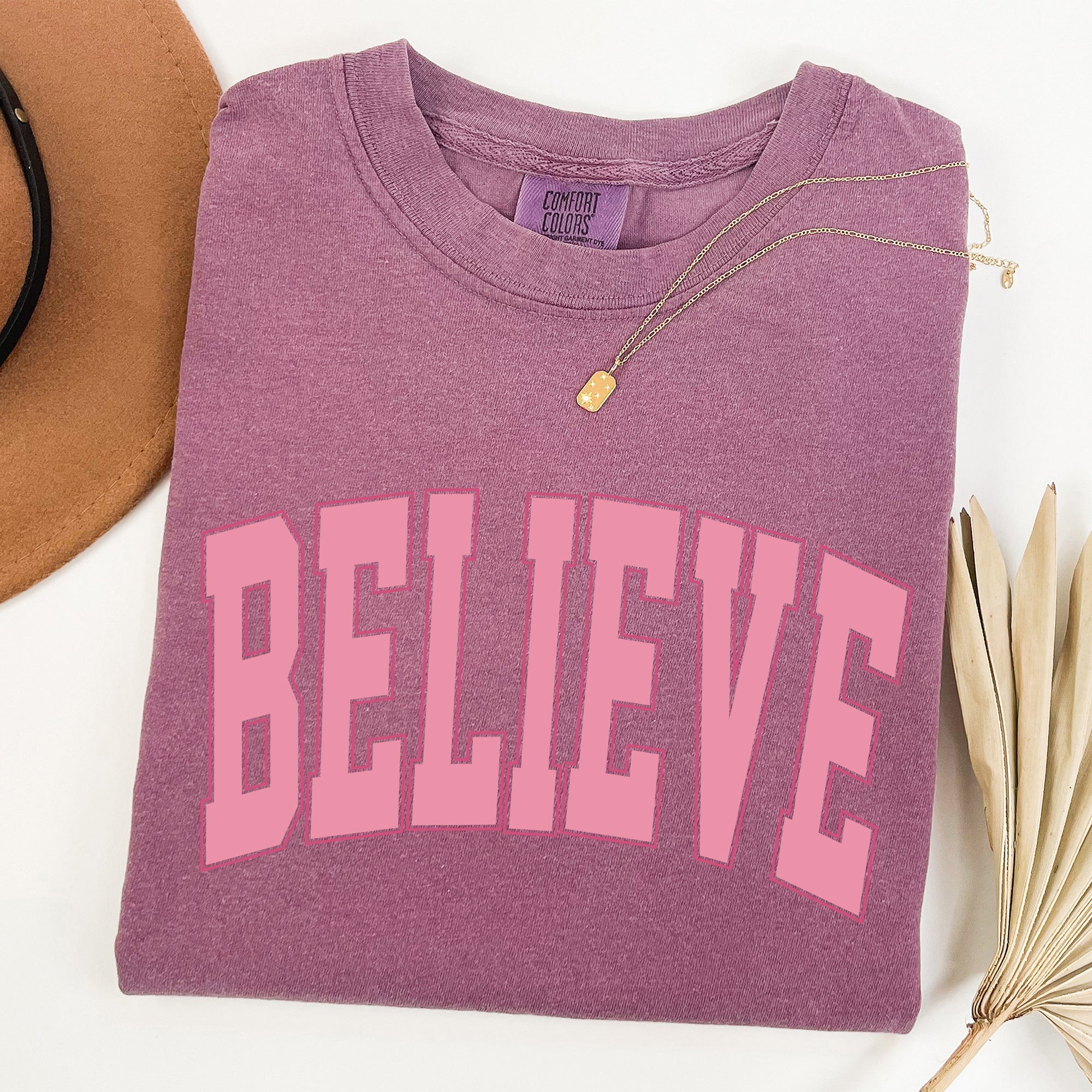 Believe Varsity Collegiate Christmas Santa Winter Xmas Classic Comfort Colors Tee