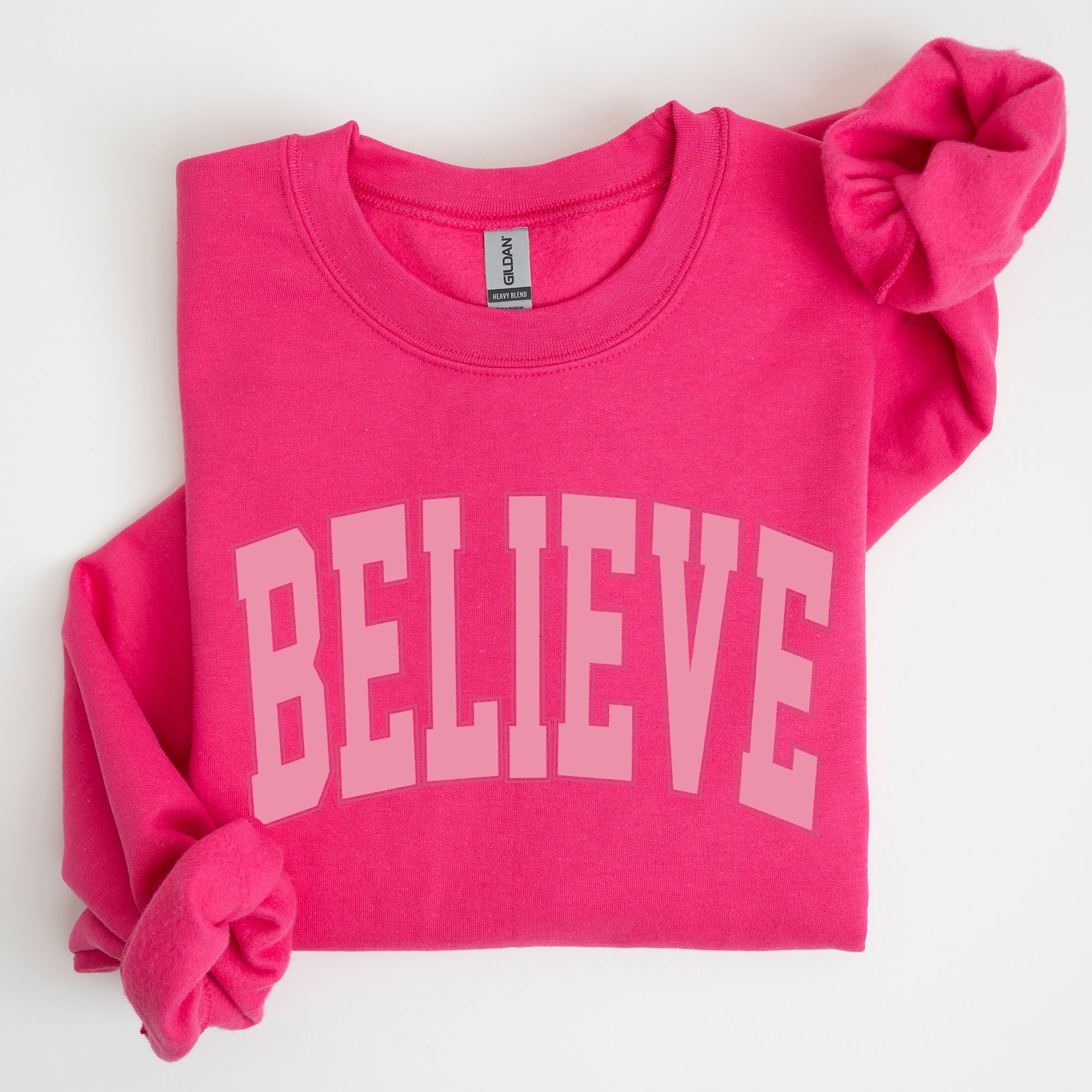 Believe Varsity Collegiate Christmas Santa Winter Xmas Festive Holiday Cheer Sweatshirt