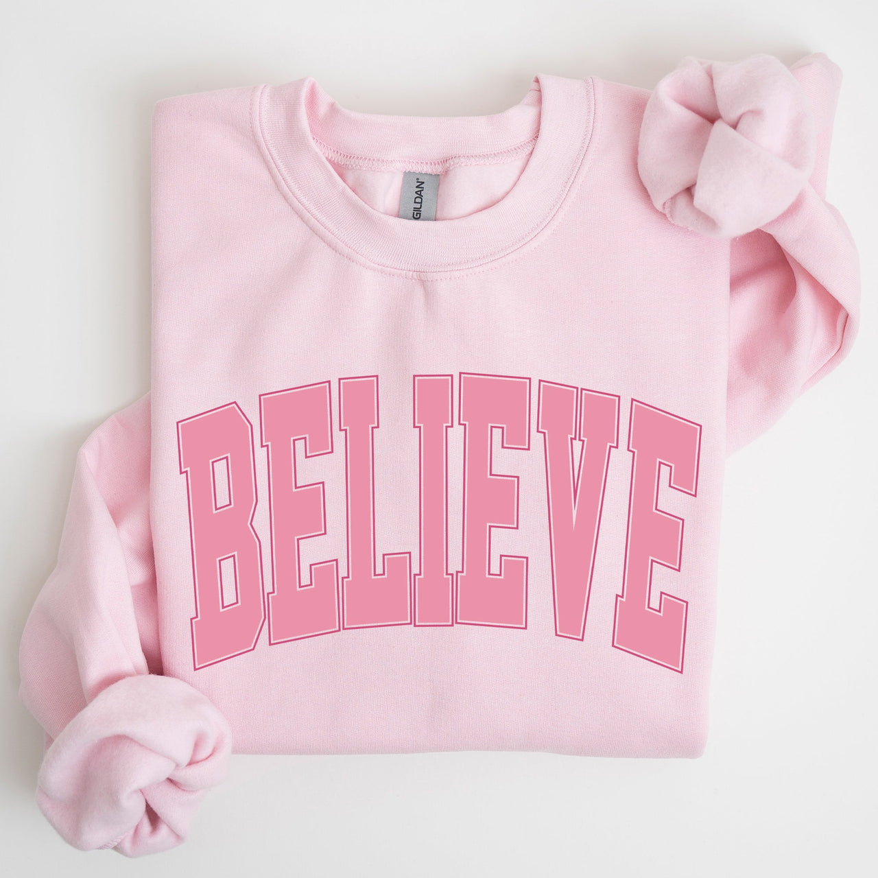 Believe Varsity Collegiate Christmas Santa Winter Xmas Festive Holiday Cheer Sweatshirt