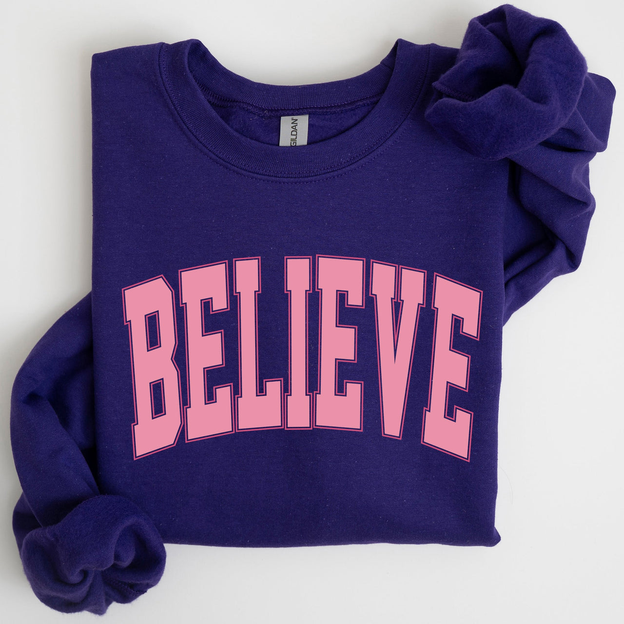Believe Varsity Collegiate Christmas Santa Winter Xmas Festive Holiday Cheer Sweatshirt