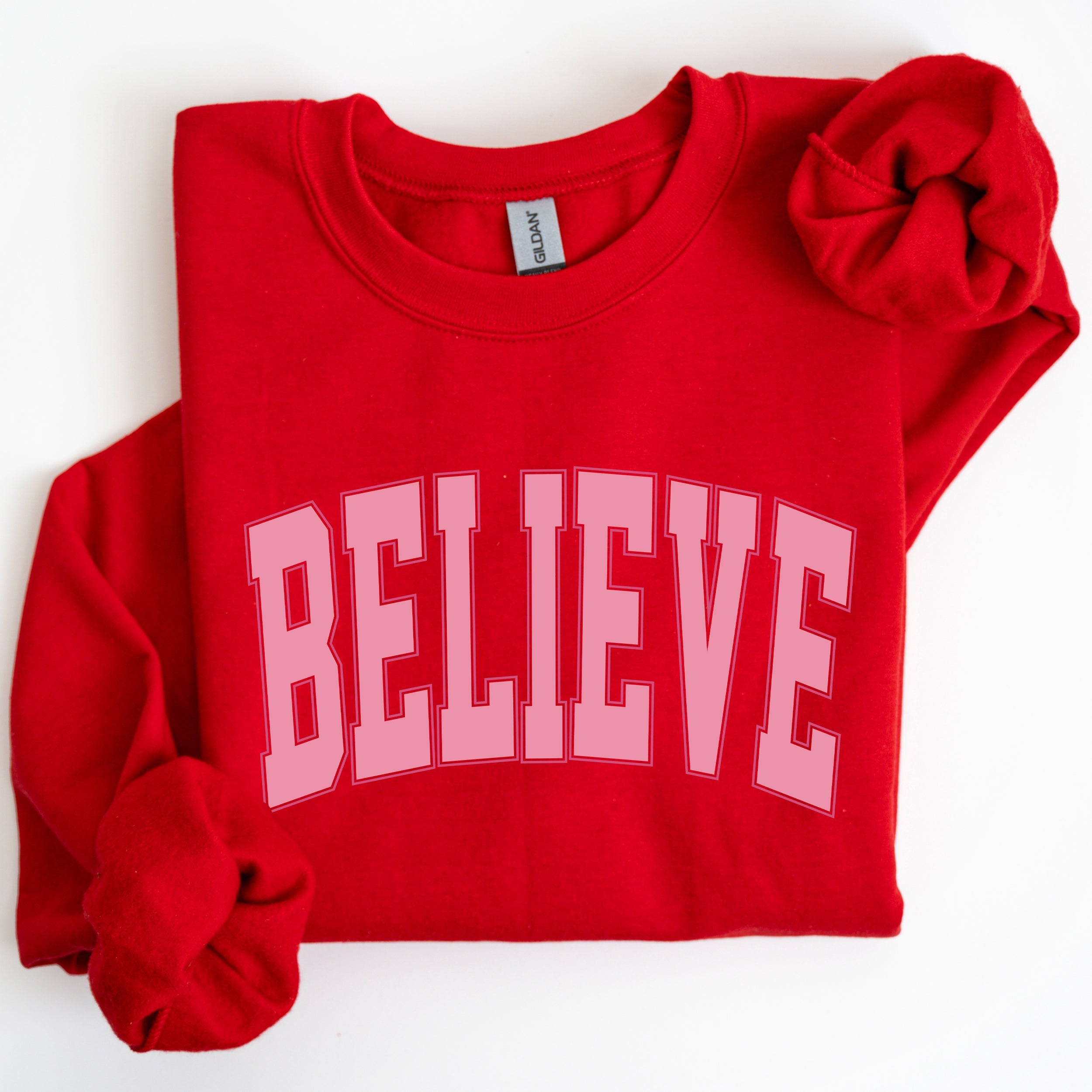 Believe Varsity Collegiate Christmas Santa Winter Xmas Festive Holiday Cheer Sweatshirt