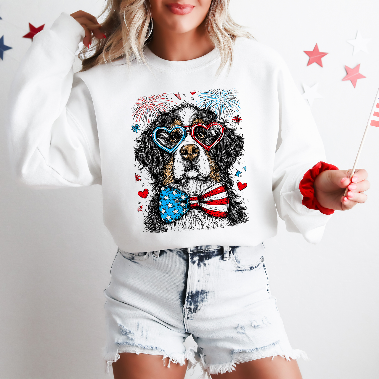 Bernese Mountain Patriotic Dog USA 4th of July Edition Sweatshirt for Pet Lovers
