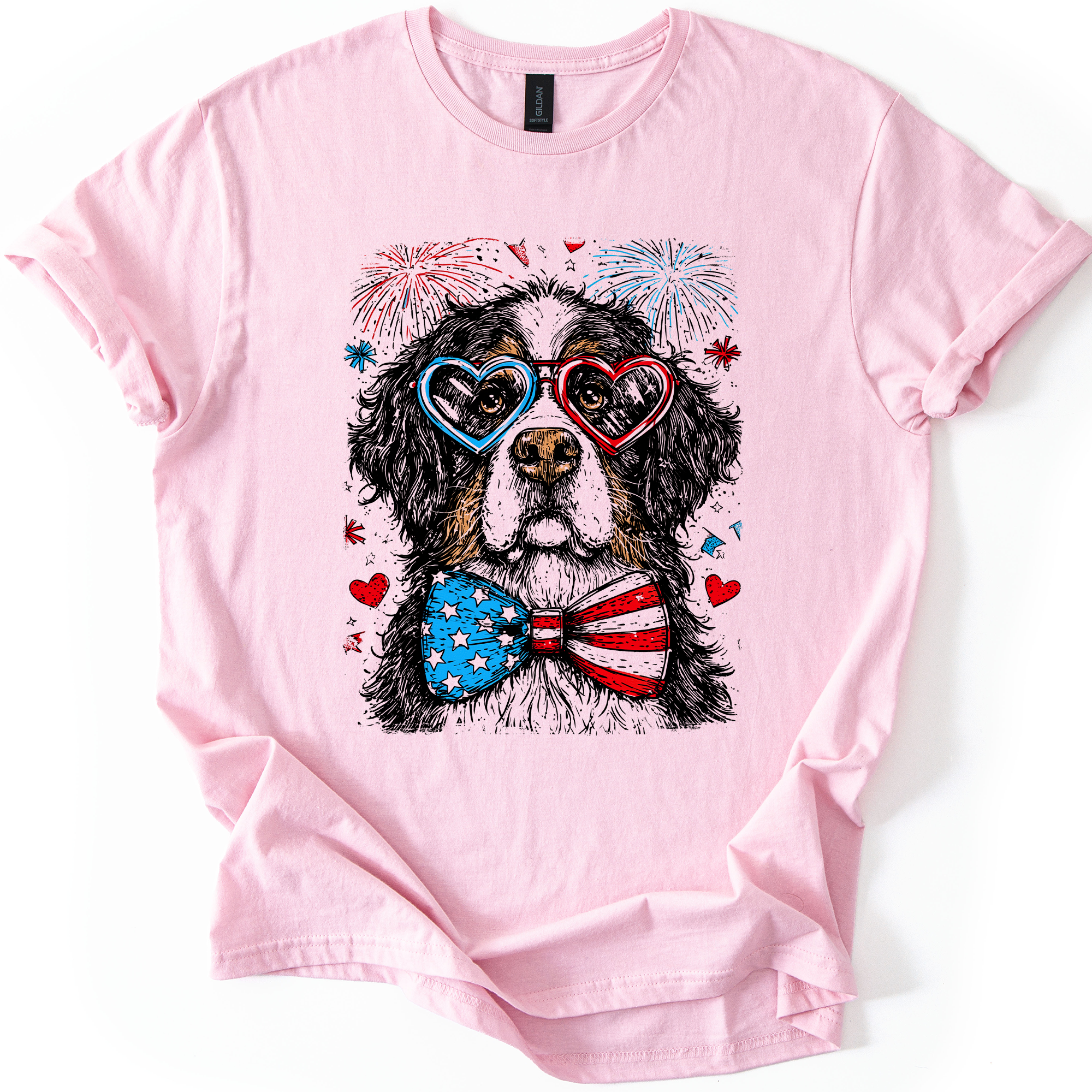 Bernese Mountain Patriotic Dog USA Edition American Flag Pride For Pet Lovers Exclusive Illustration Graphic Tee