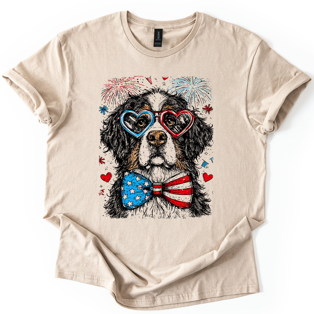 Bernese Mountain Patriotic Dog USA Edition American Flag Pride For Pet Lovers Exclusive Illustration Graphic Tee