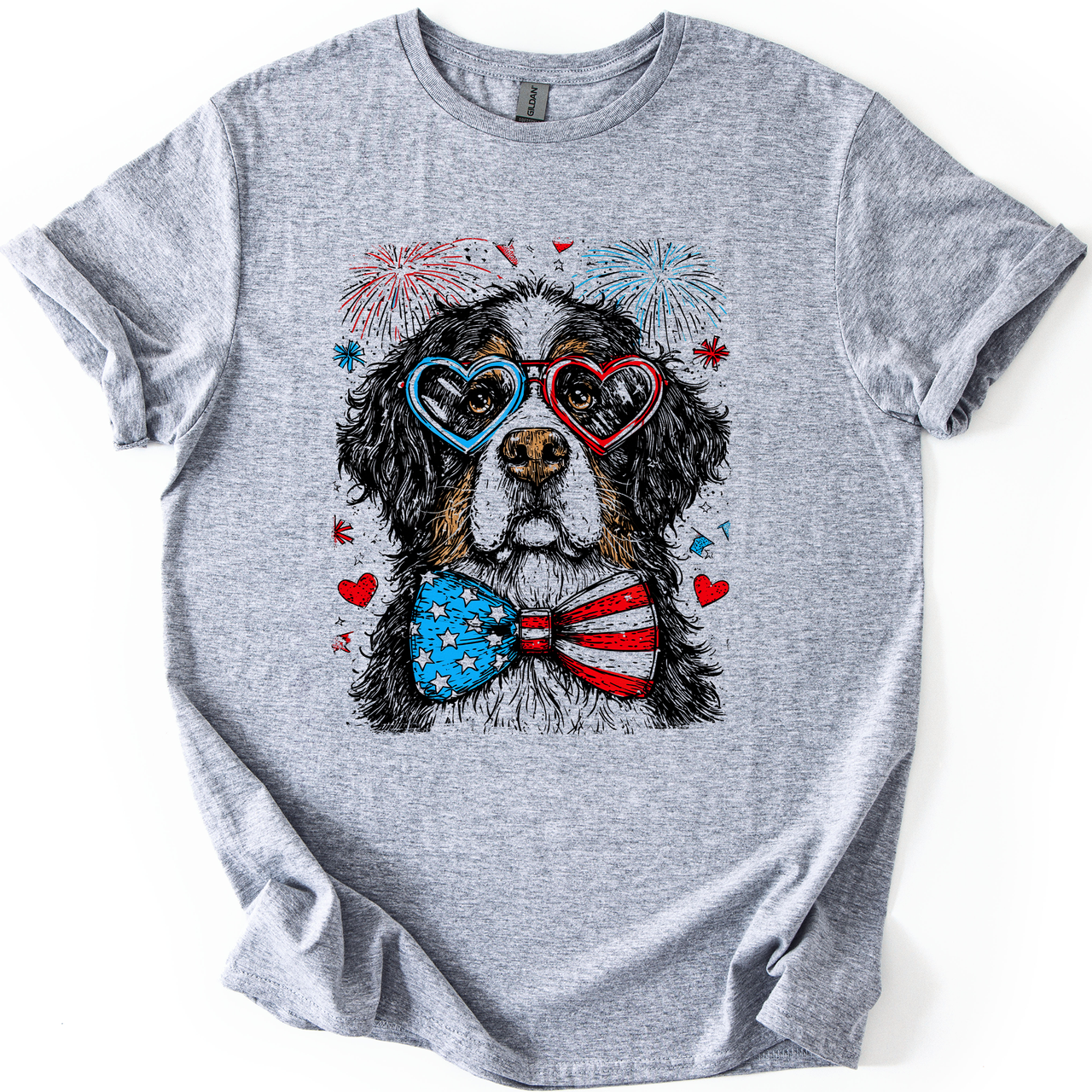Bernese Mountain Patriotic Dog USA Edition American Flag Pride For Pet Lovers Exclusive Illustration Graphic Tee