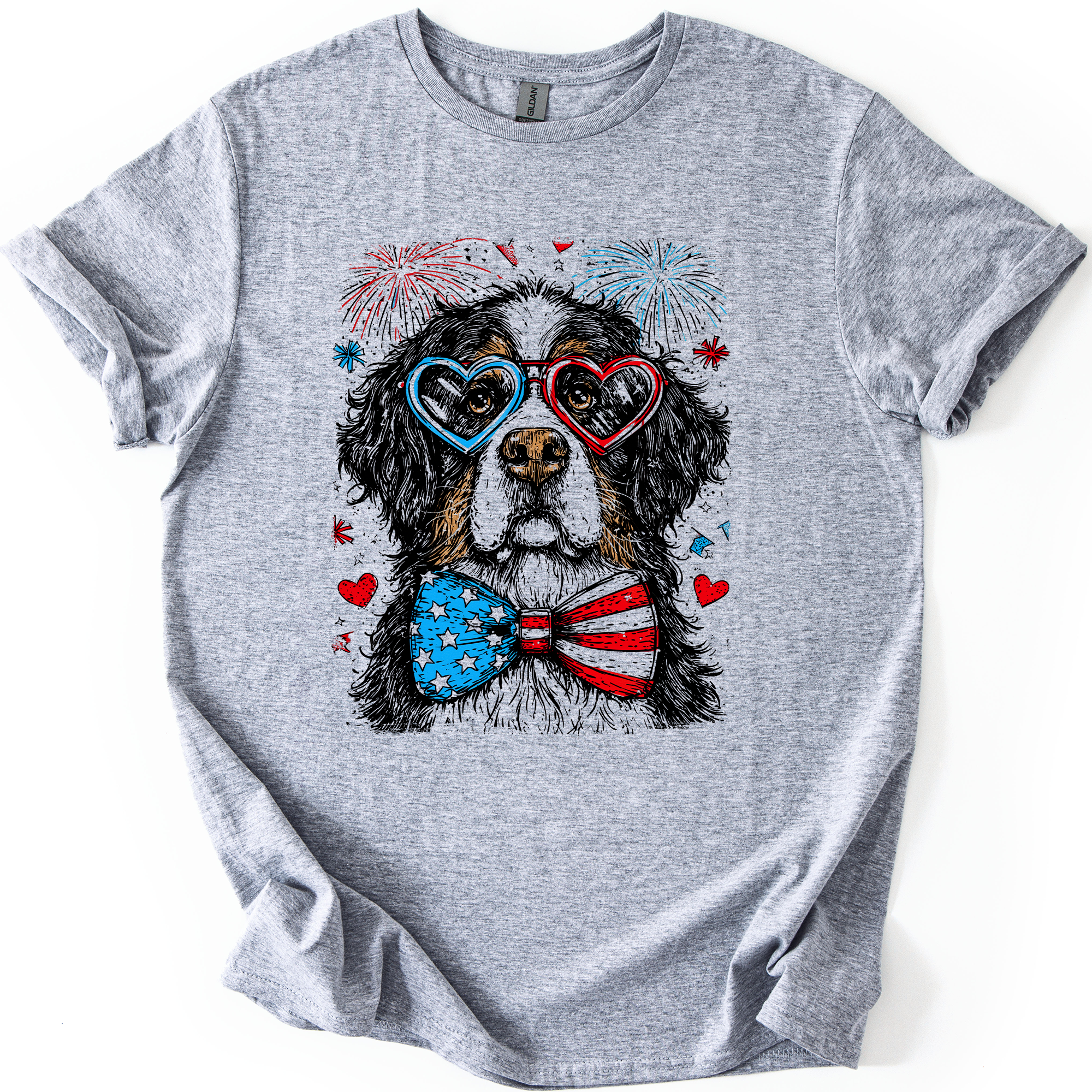Bernese Mountain Patriotic Dog USA Edition American Flag Pride For Pet Lovers Exclusive Illustration Graphic Tee