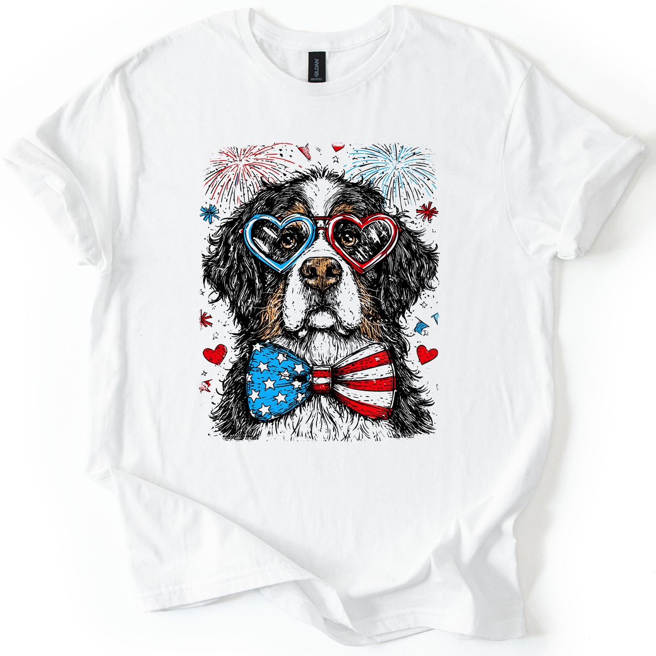 Bernese Mountain Patriotic Dog USA Edition American Flag Pride For Pet Lovers Exclusive Illustration Graphic Tee
