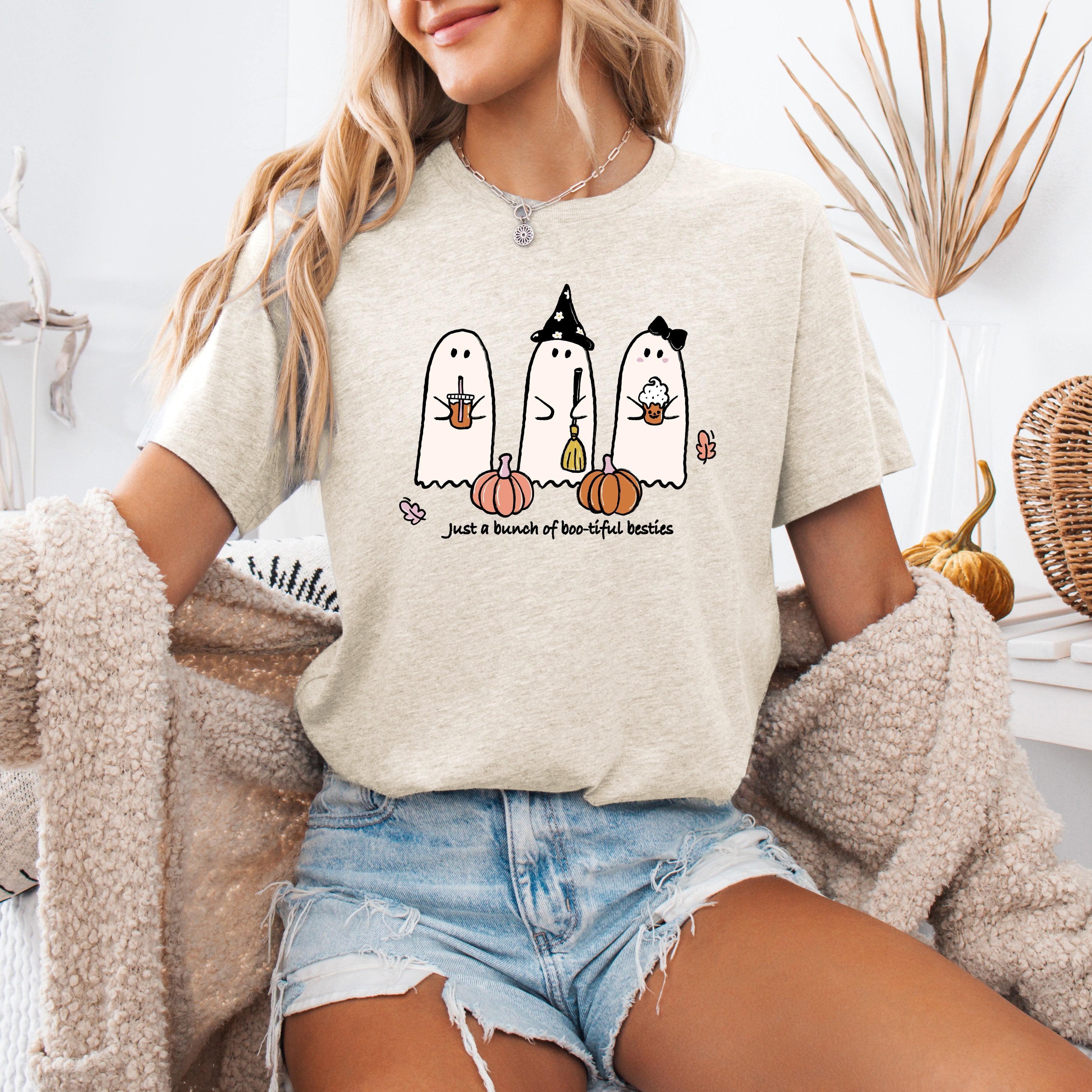 Besties Halloween Ghosts Cute Witch Pumpkin Night Of Spooky Fun For Halloween Lovers Graphic Tee