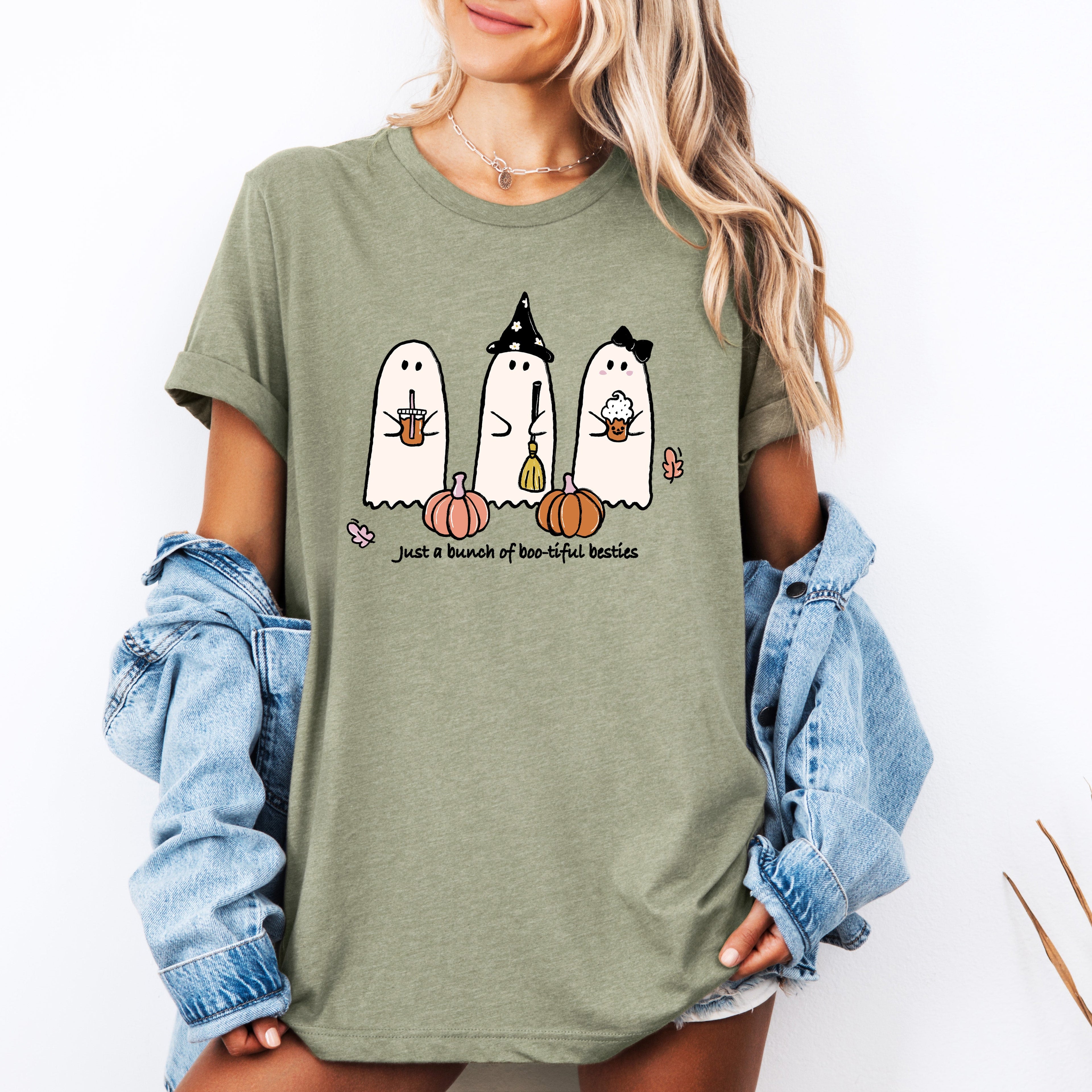 Besties Halloween Ghosts Cute Witch Pumpkin Night Of Spooky Fun For Halloween Lovers Graphic Tee