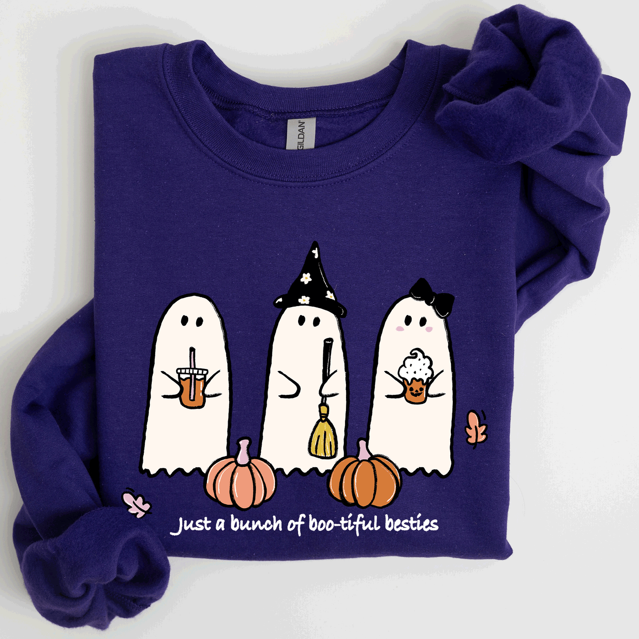 Besties Halloween Ghosts Witch Pumpkin Spooky Cozy Autumn Night Party Moody Festival Friends Forever Crew Sweatshirt