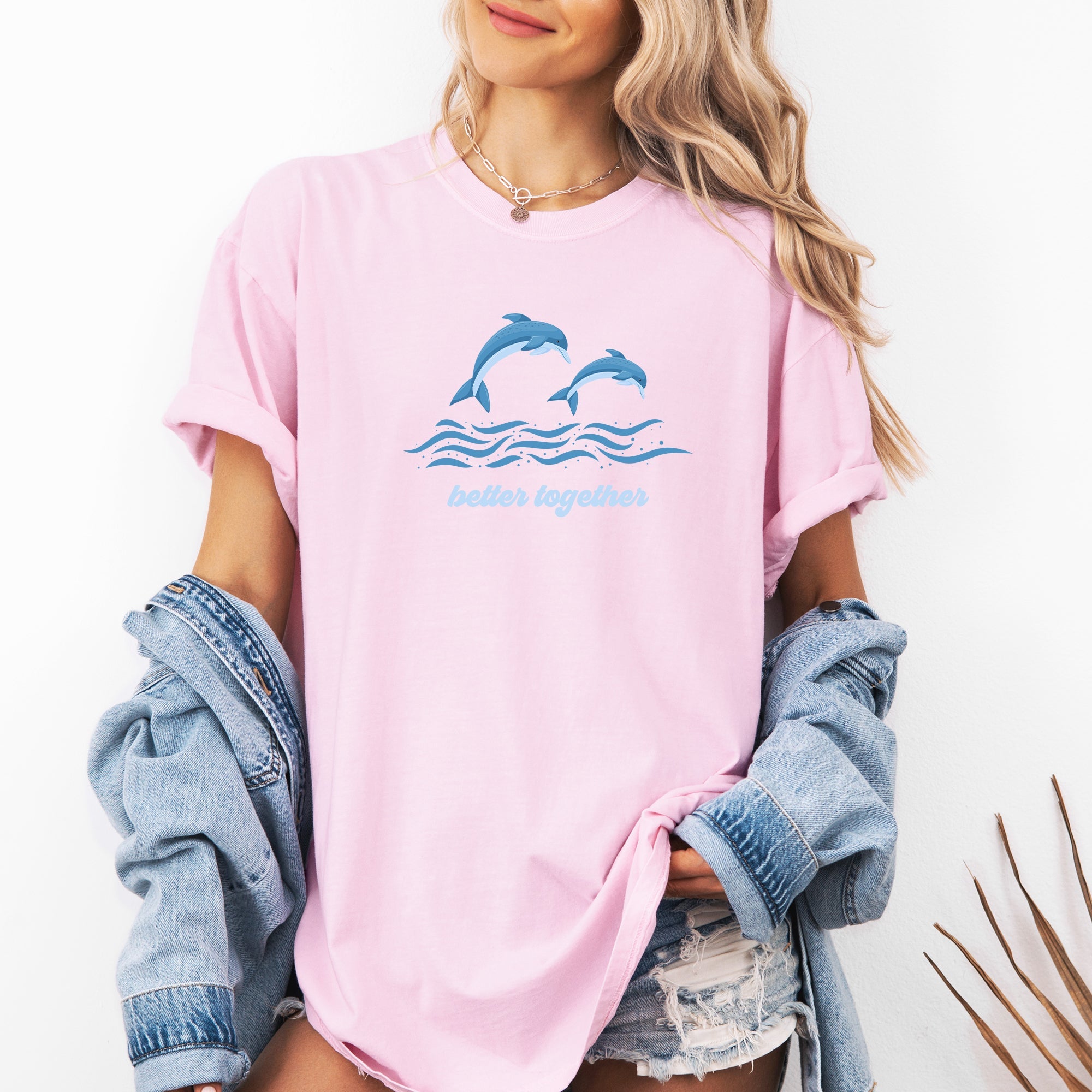 Better Together Dolphins Minimalist Beach Summer Ocean Marine Life Sea Coastal Breeze Sunset Comfort Colors Tee