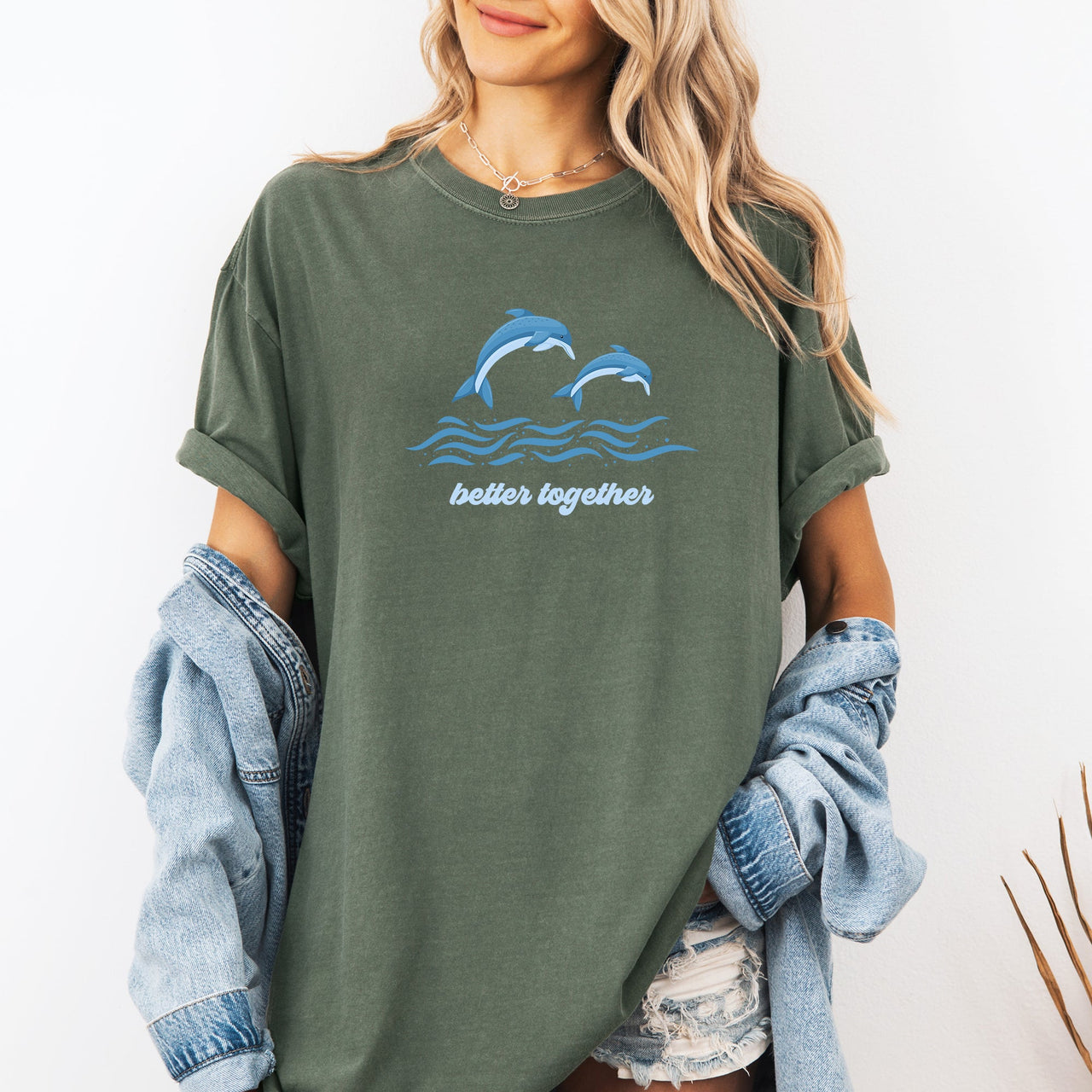 Better Together Dolphins Minimalist Beach Summer Ocean Marine Life Sea Coastal Breeze Sunset Comfort Colors Tee