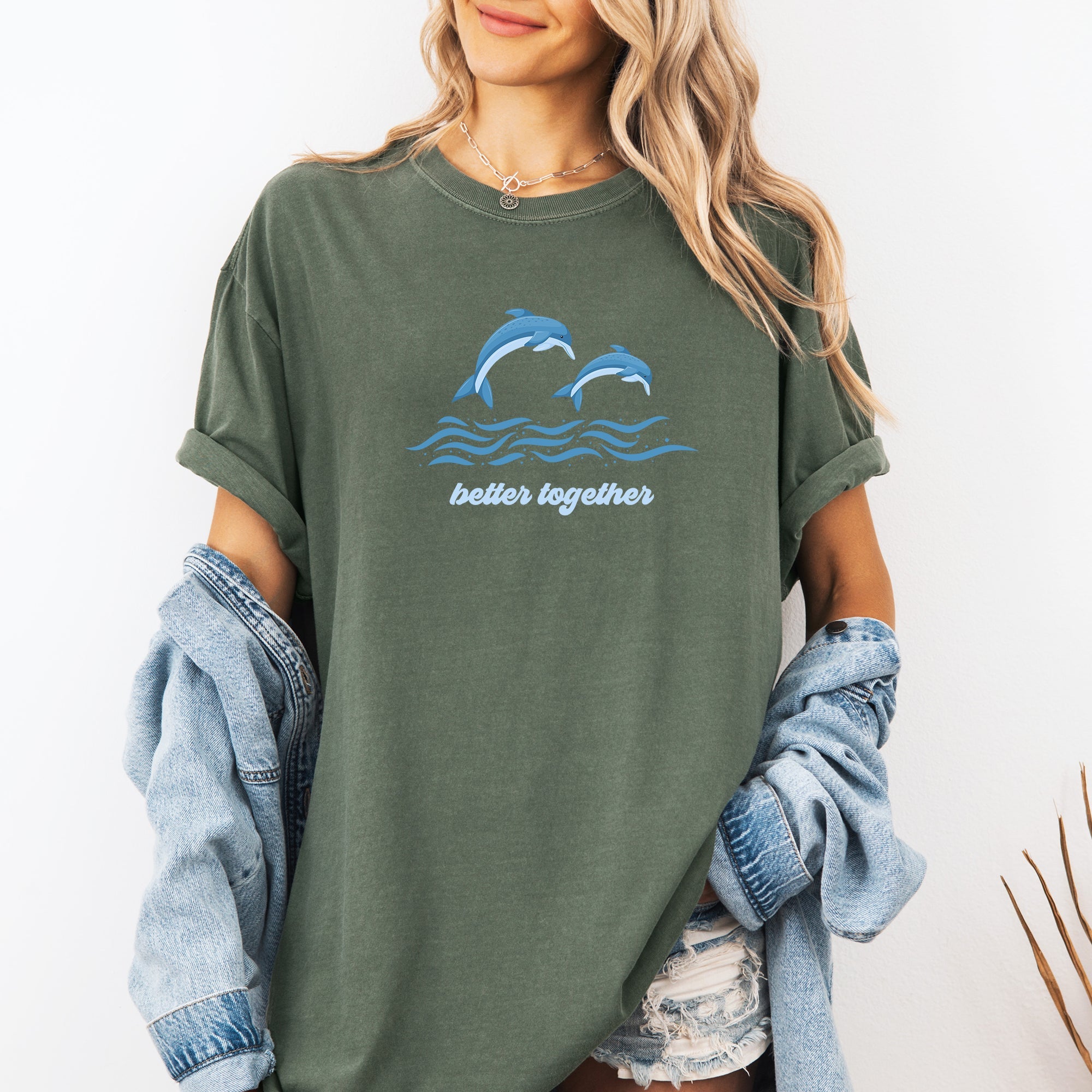Better Together Dolphins Minimalist Beach Summer Ocean Marine Life Sea Coastal Breeze Sunset Comfort Colors Tee