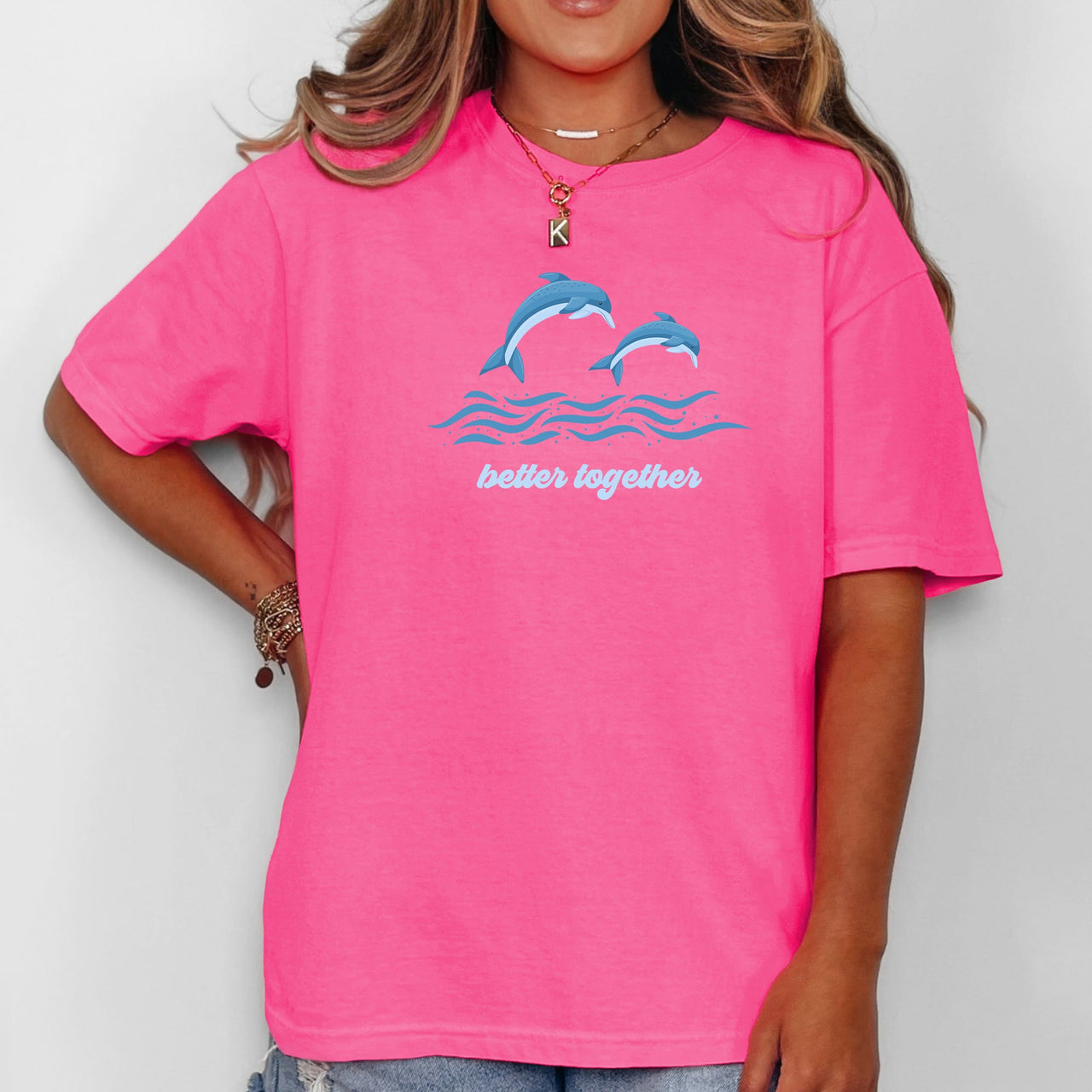 Better Together Dolphins Minimalist Beach Summer Ocean Marine Life Sea Coastal Breeze Sunset Comfort Colors Tee