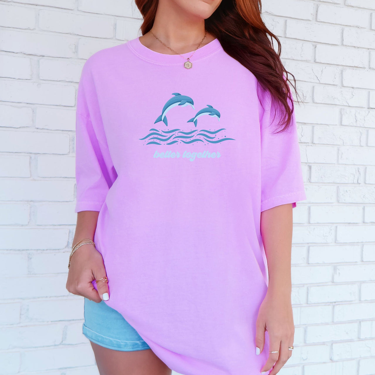 Better Together Dolphins Minimalist Beach Summer Ocean Marine Life Sea Coastal Breeze Sunset Comfort Colors Tee