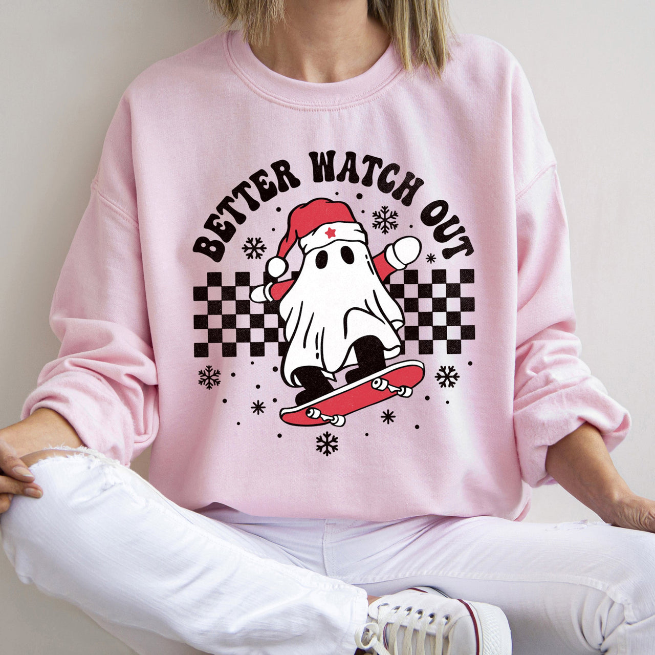 Better Watch Out Ghost Christmas Cozy Graphic Design For Holiday Parties And Cozy Nights Sweatshirt