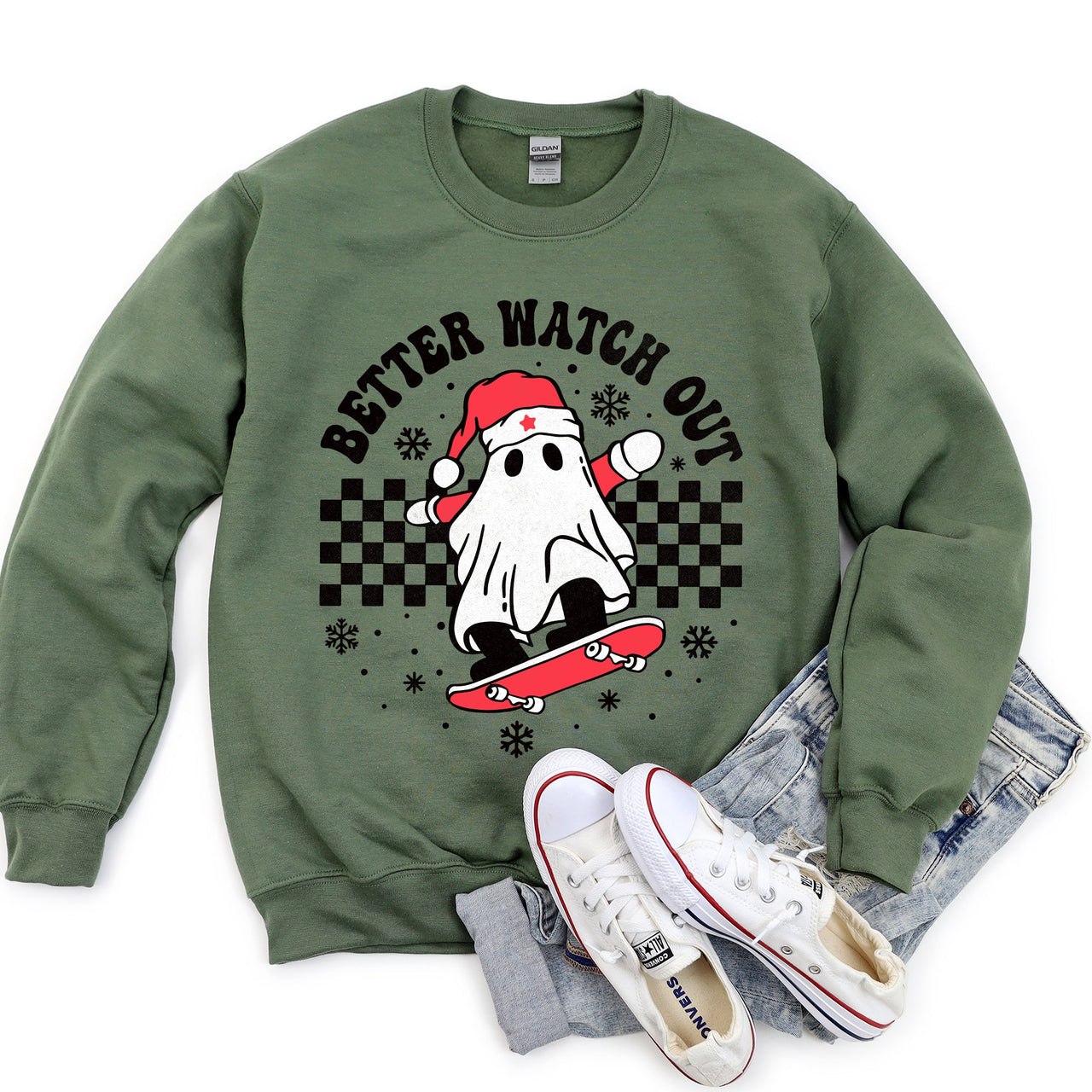 Better Watch Out Ghost Christmas Cozy Graphic Design For Holiday Parties And Cozy Nights Sweatshirt