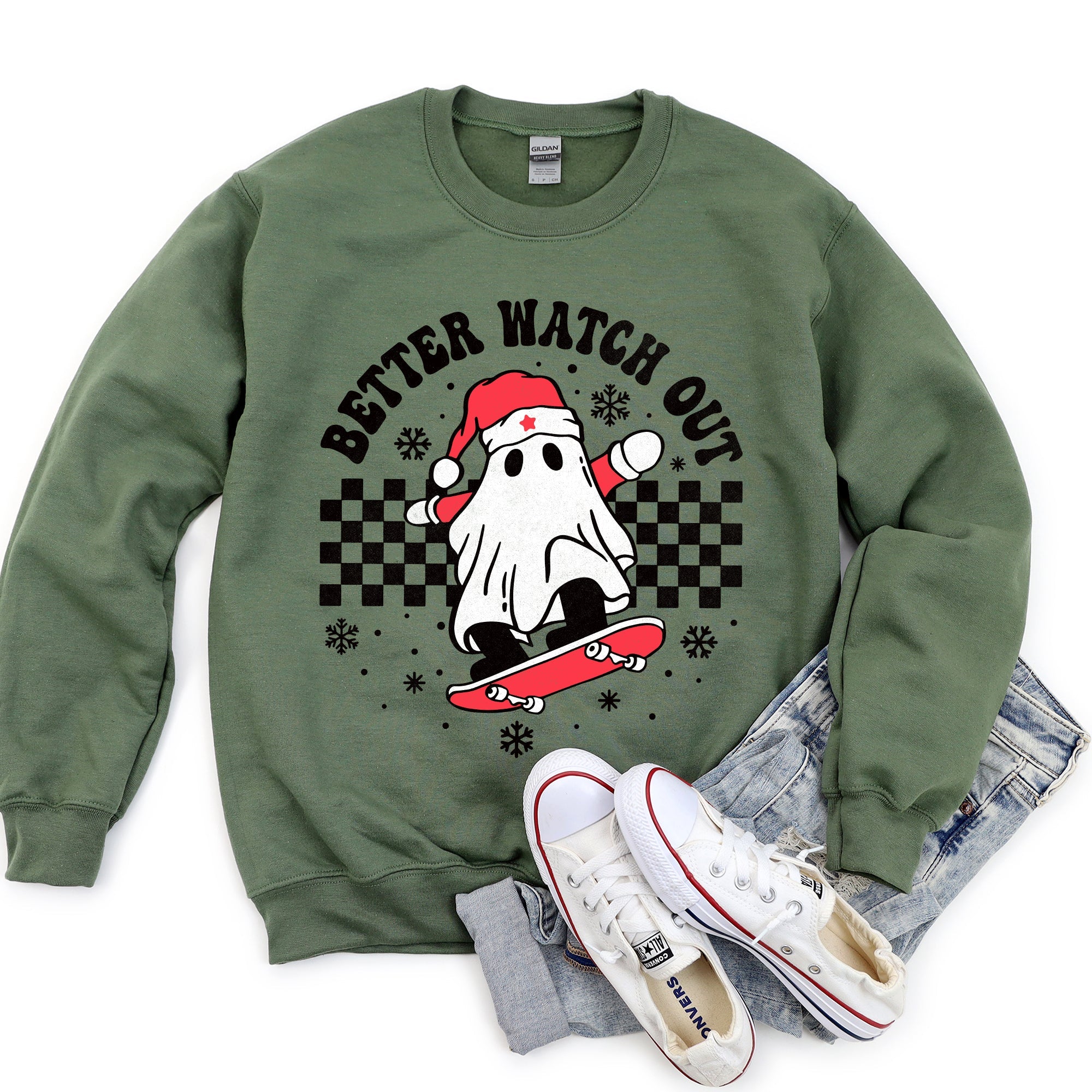 Better Watch Out Ghost Christmas Cozy Graphic Design For Holiday Parties And Cozy Nights Sweatshirt